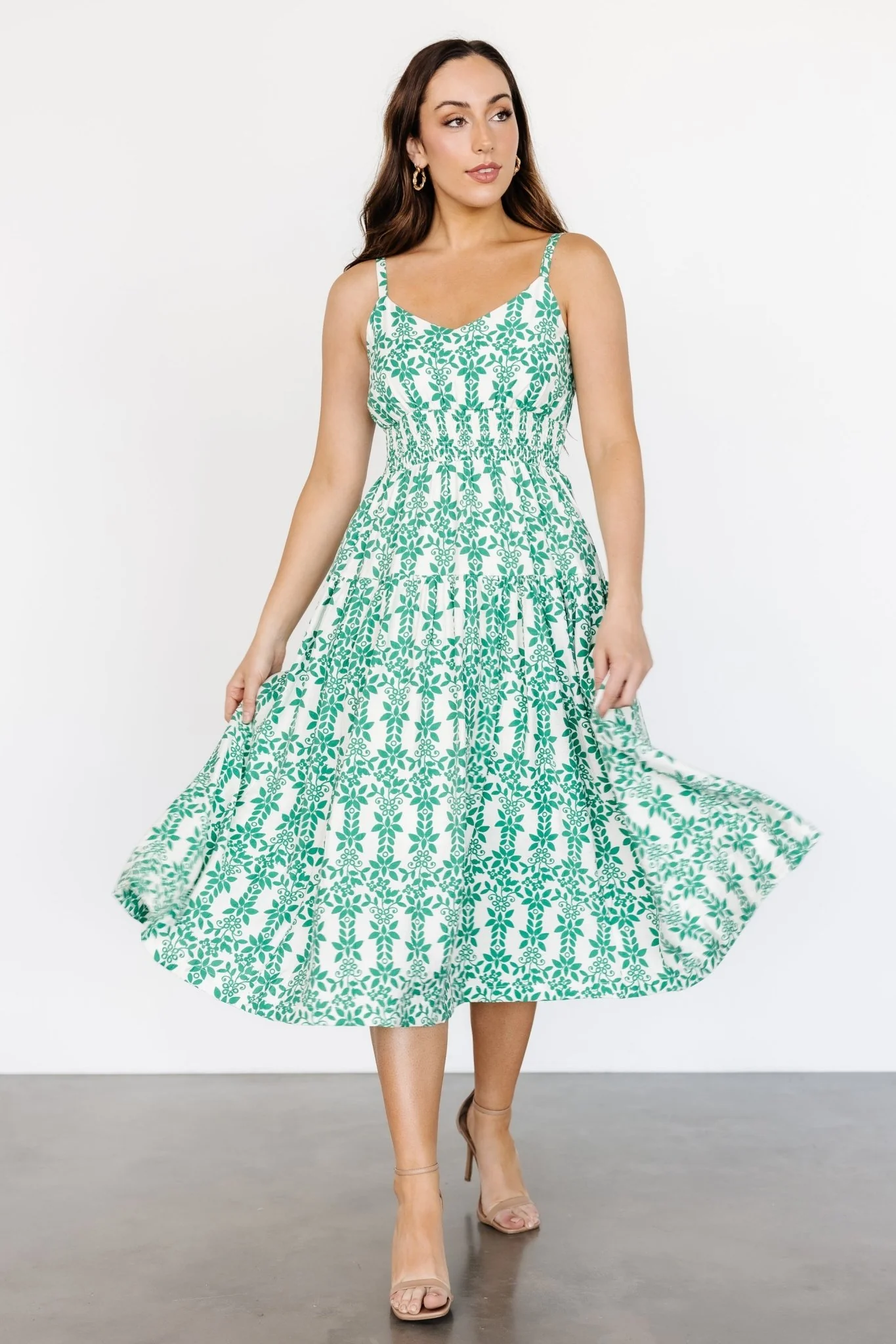 Thebes Tank Midi Dress | Green Print