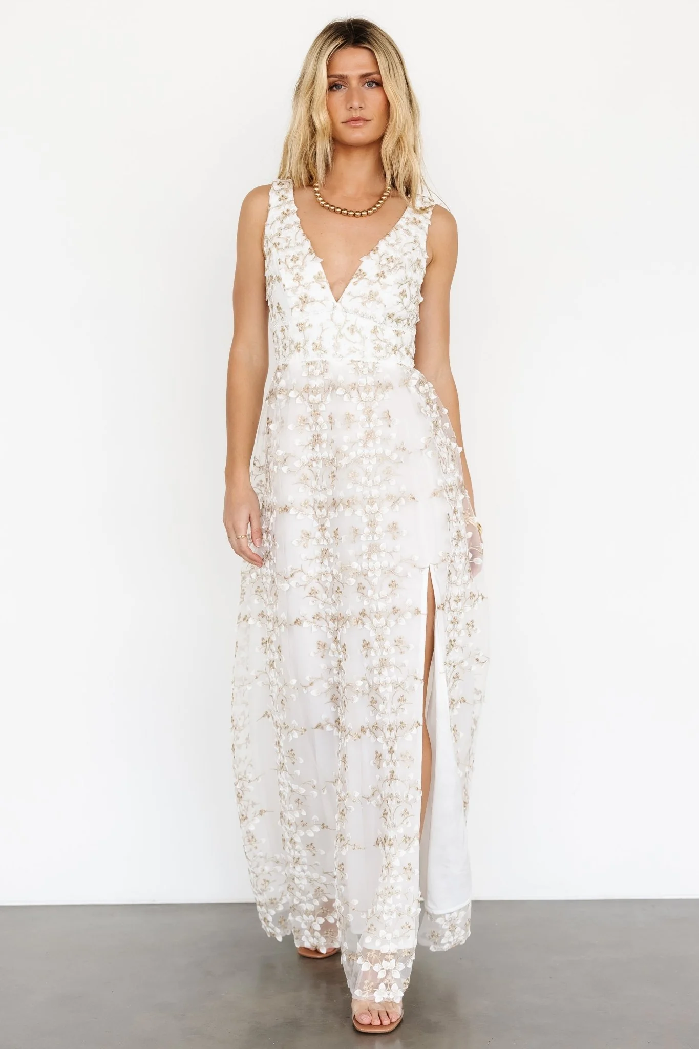 Kassia Applique Maxi Dress | Off White + Gold