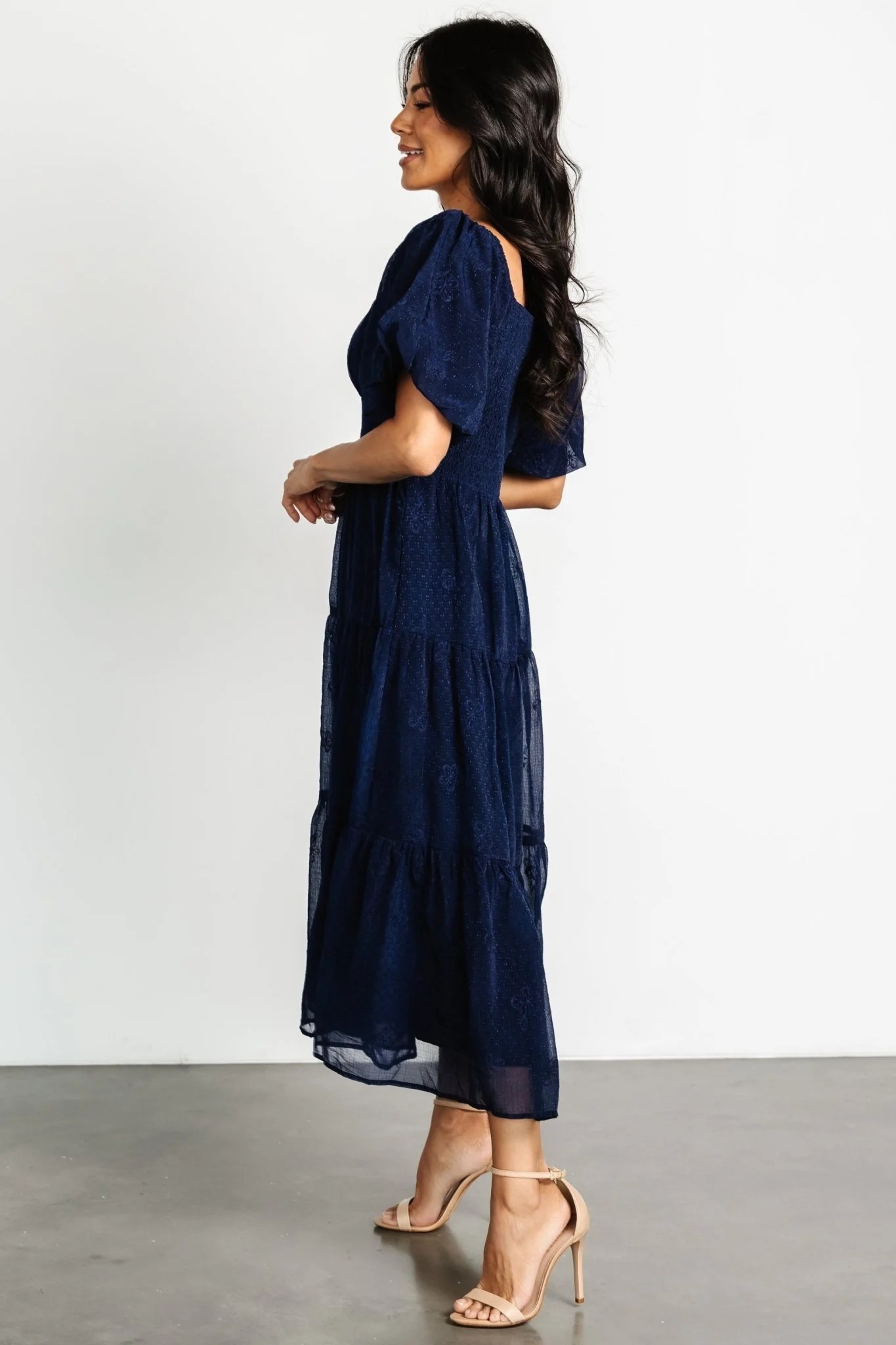 Rina Embroidered Shimmer Dress | Midnight Blue