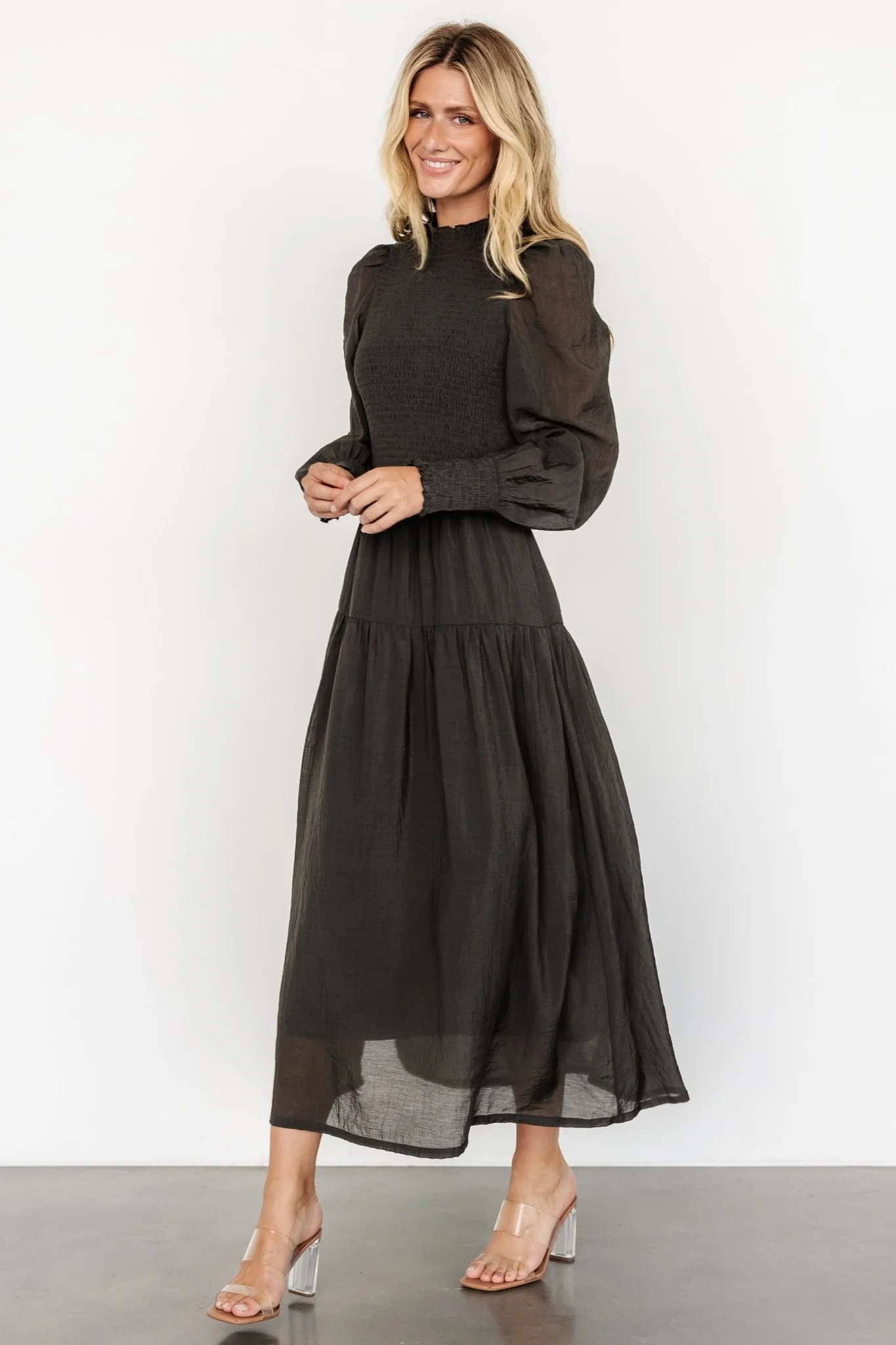 Daria Smocked Maxi Dress | Charcoal