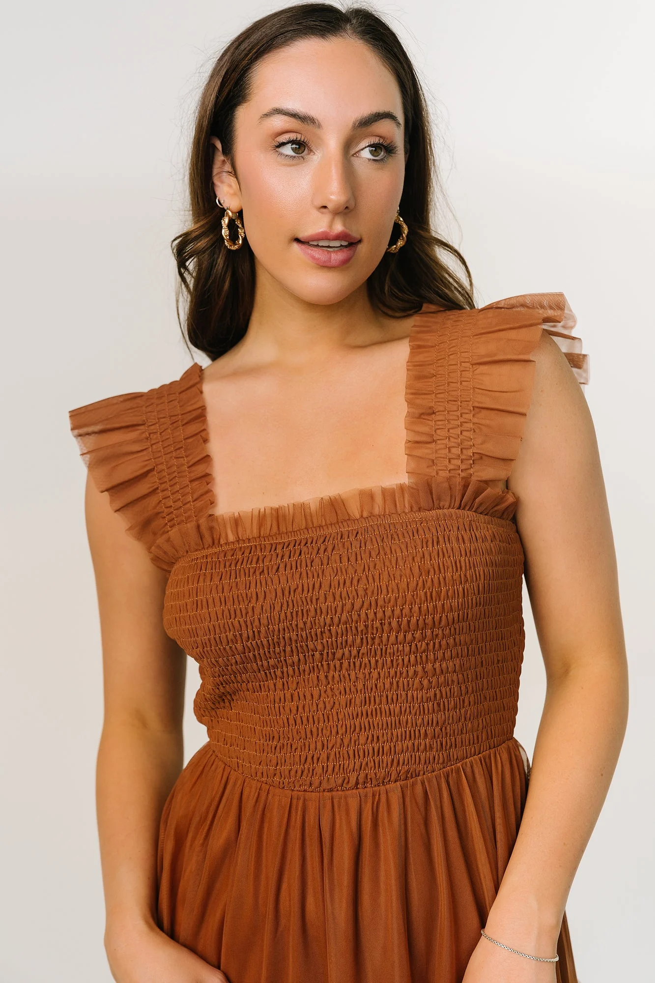 Emma Smocked Tulle Dress | Mocha