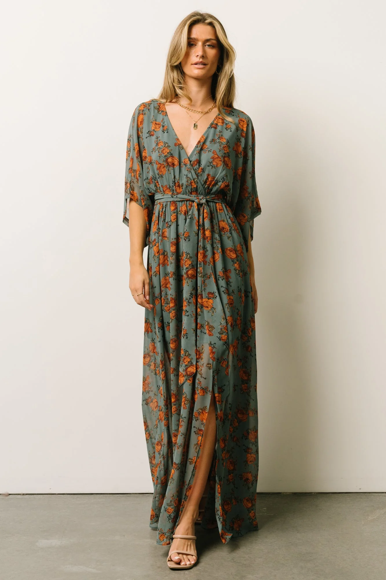 Kia Kimono Maxi Dress | Dusty Blue Floral