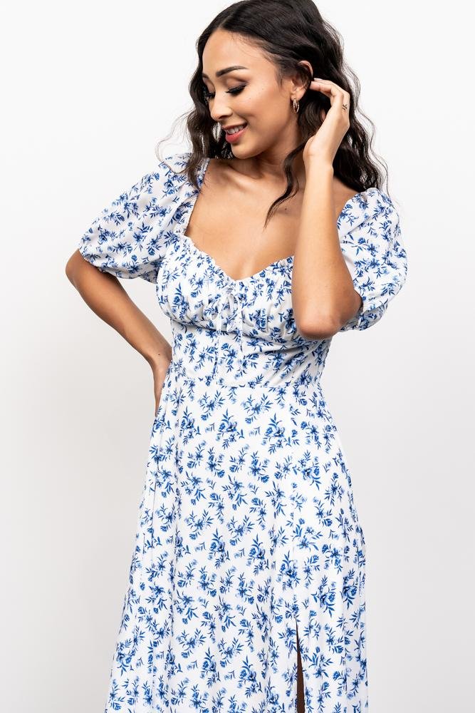 Gwen Smocked Midi Dress | Blue Floral