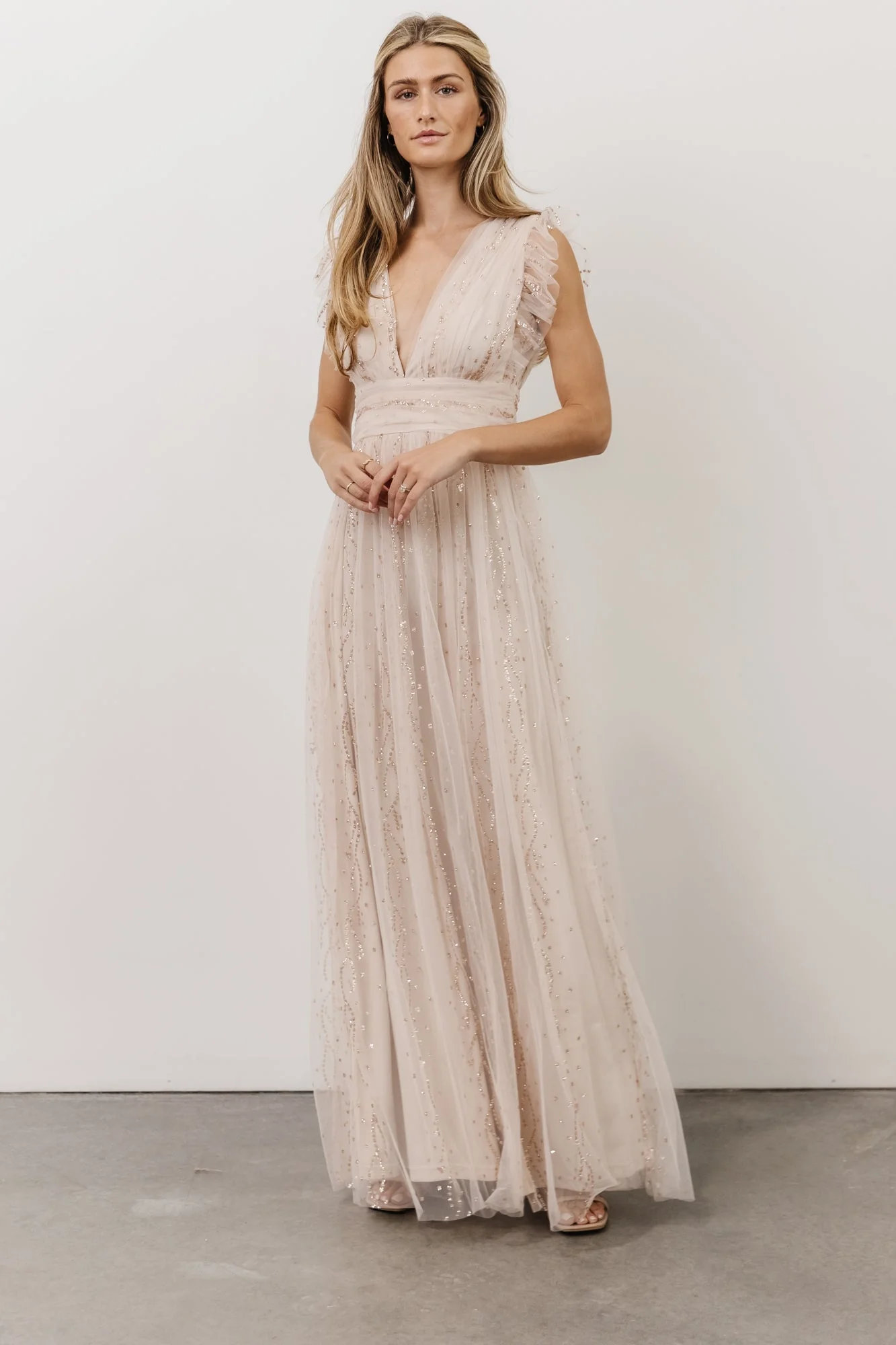 Annika Sequin Mesh Maxi Dress | Nude Blush
