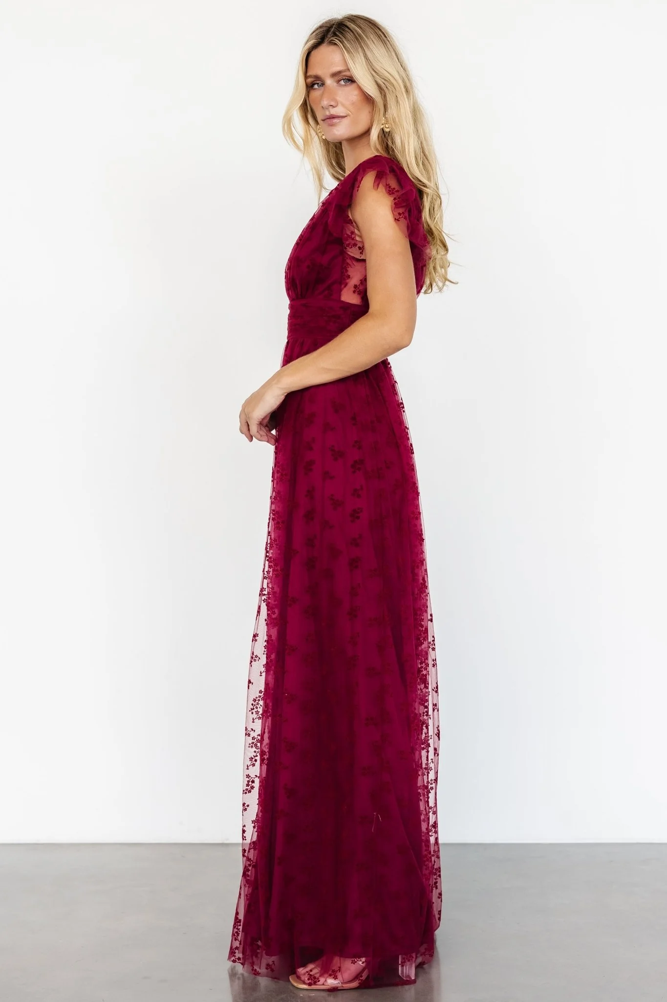 Caterina Tulle Maxi Dress | Wine