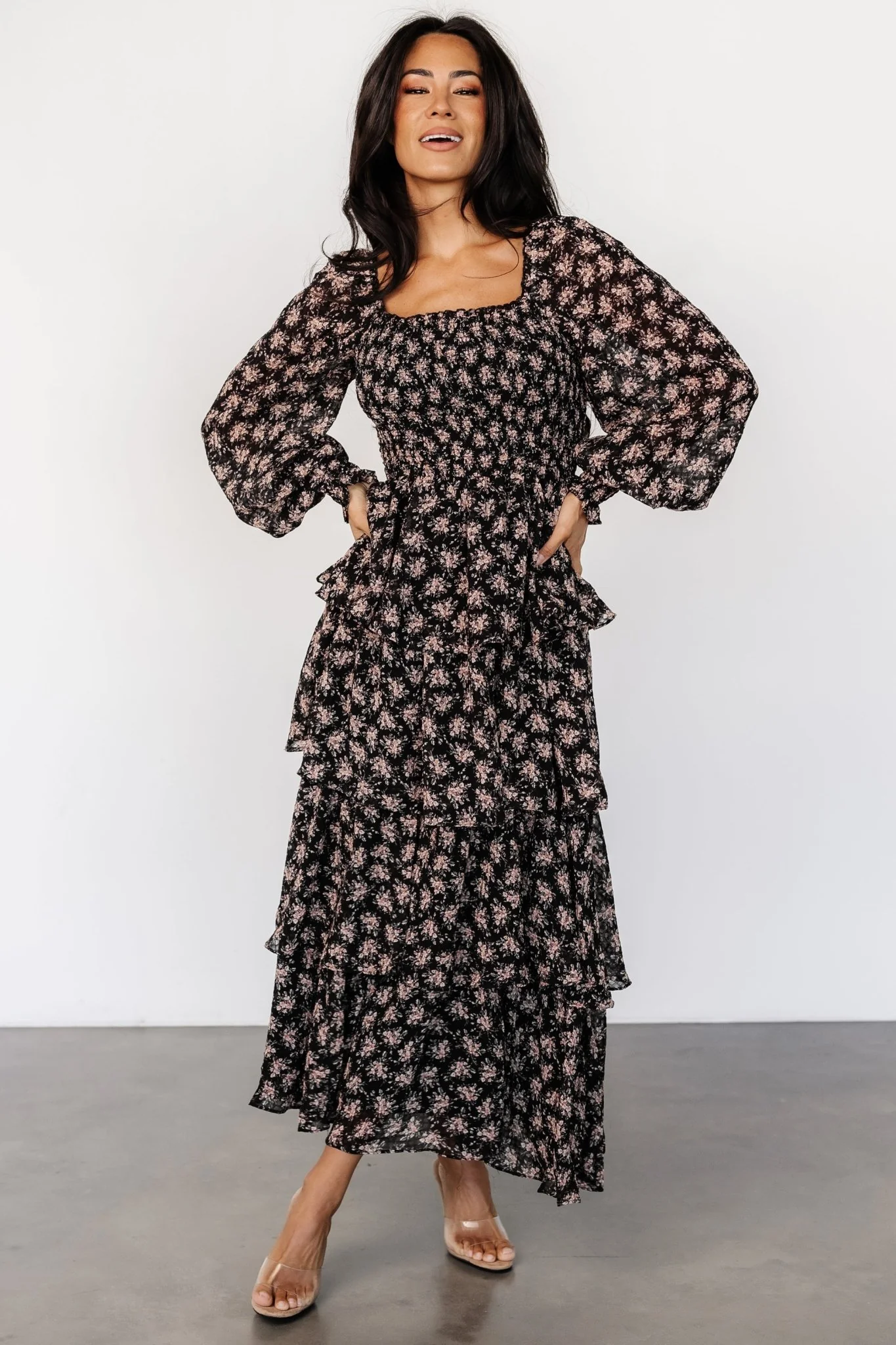 Miranda Tiered Maxi Dress | Black Floral