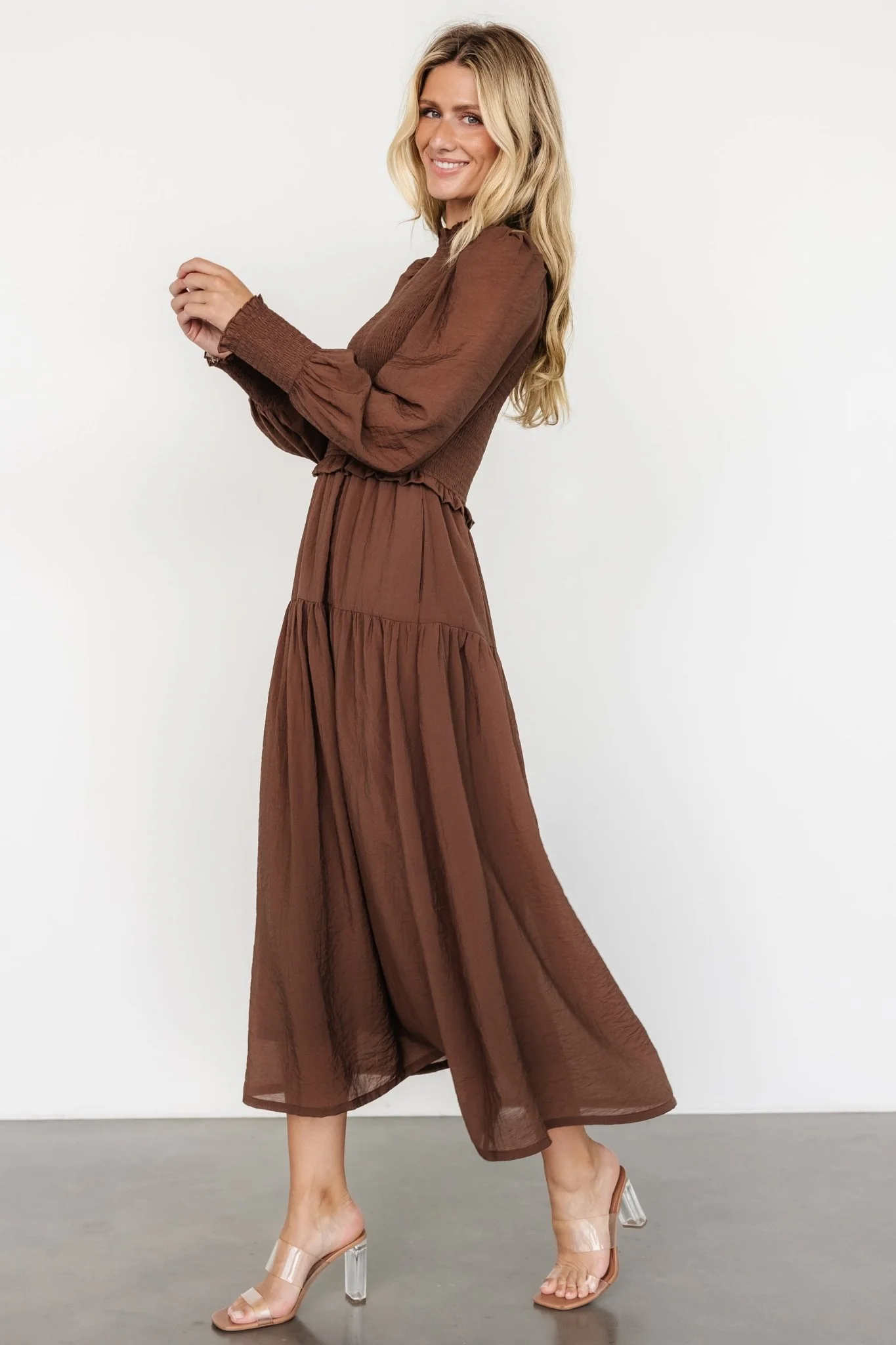Daria Smocked Maxi Dress | Brown