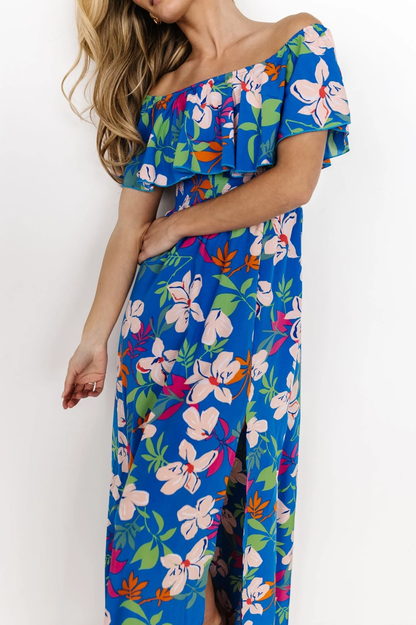 Talia Off Shoulder Maxi Dress | Blue Floral