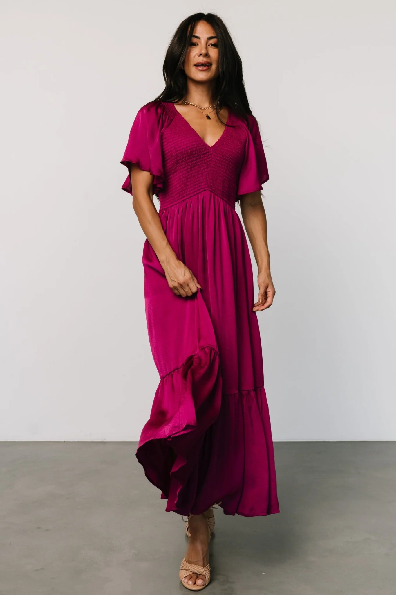 Lovell Smocked Midi Dress | Wine Berry
