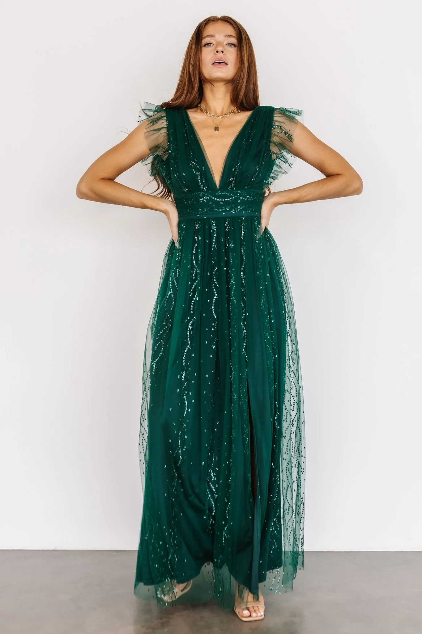 Annika Sequin Mesh Maxi Dress | Green