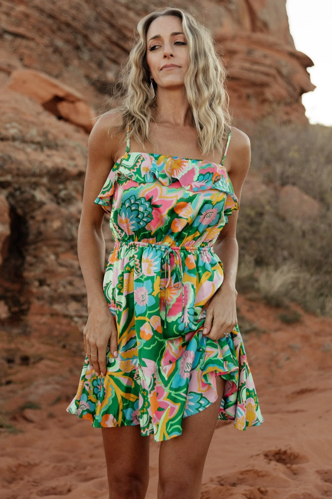 Braiden Short Dress | Green Multi Floral
