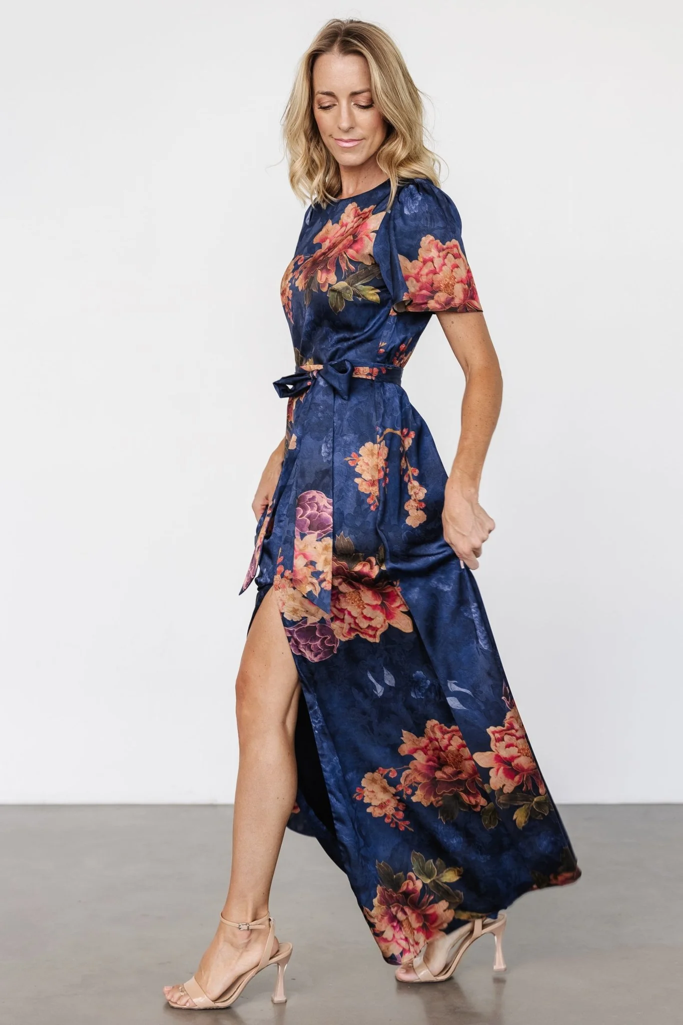 Agnes Satin Maxi Dress | Navy Floral