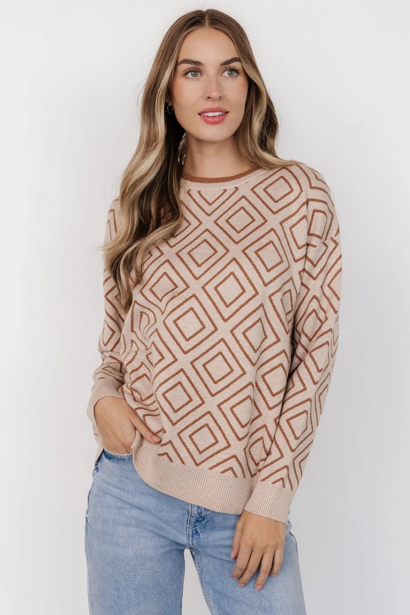 Asther Diamond Sweater | Oatmeal + Camel