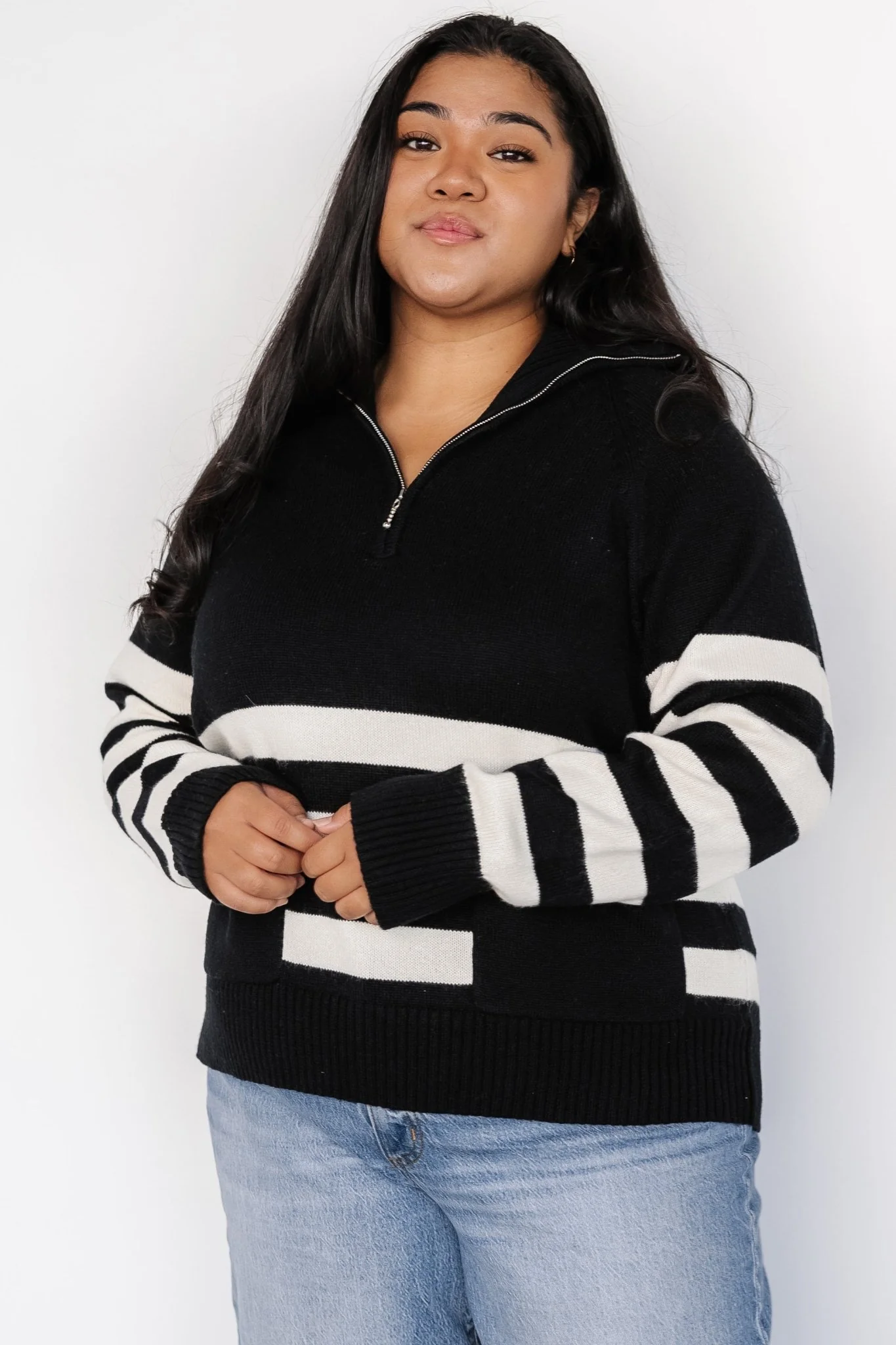 Trish Striped Sweater | Black + Off White