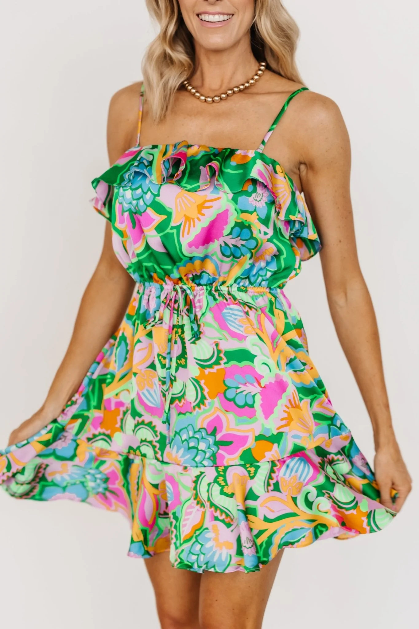 Braiden Short Dress | Green Multi Floral