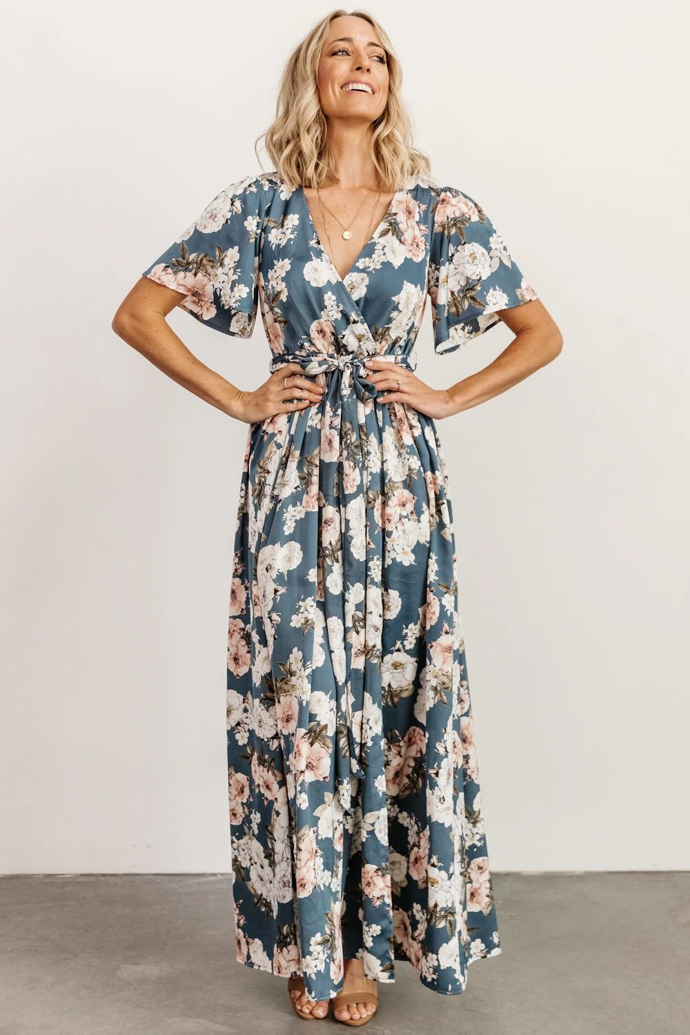 Sicily Satin Maxi Dress | Blue Floral
