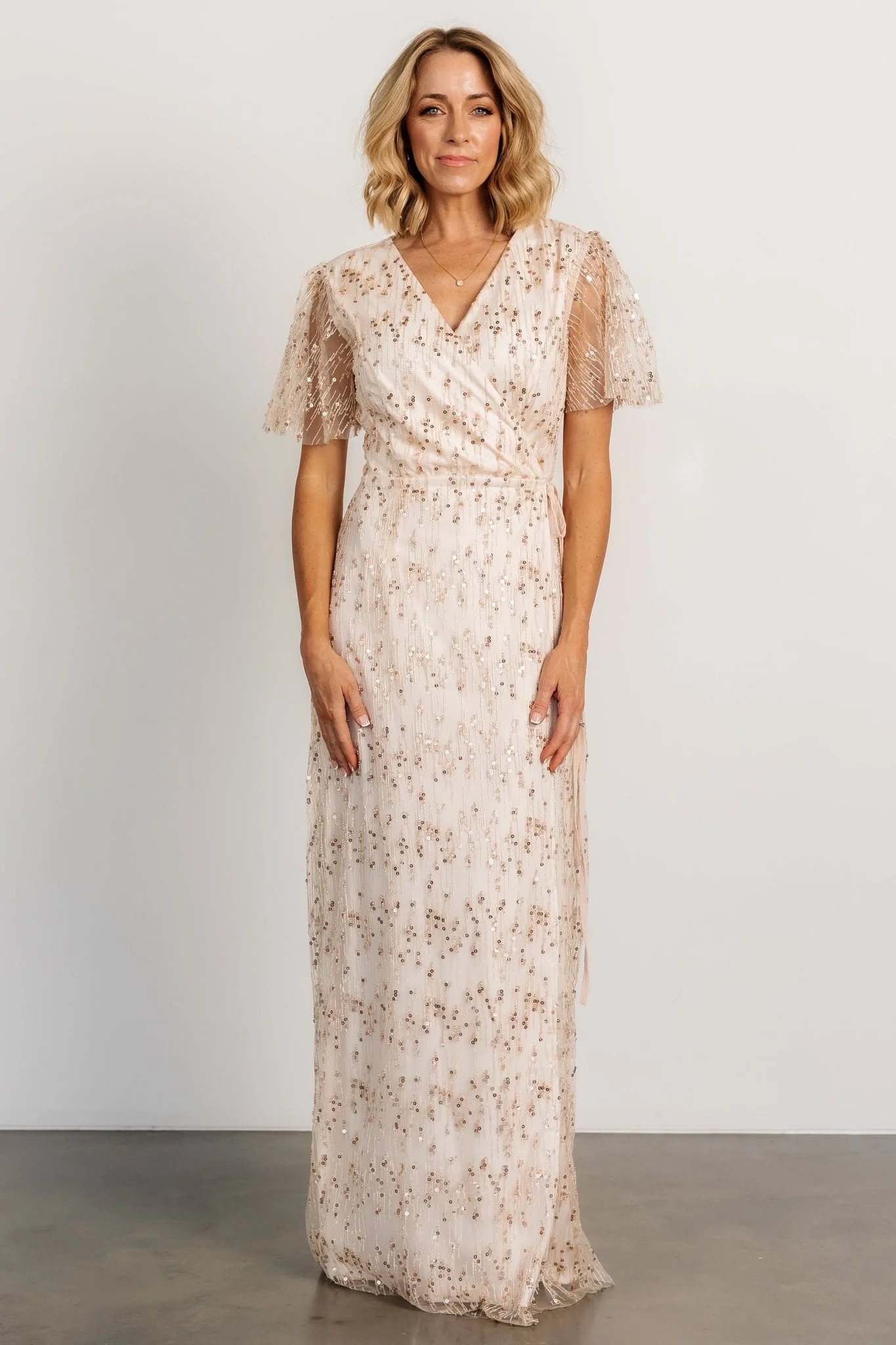 Liza Sequin Wrap Maxi Dress | Rose Gold