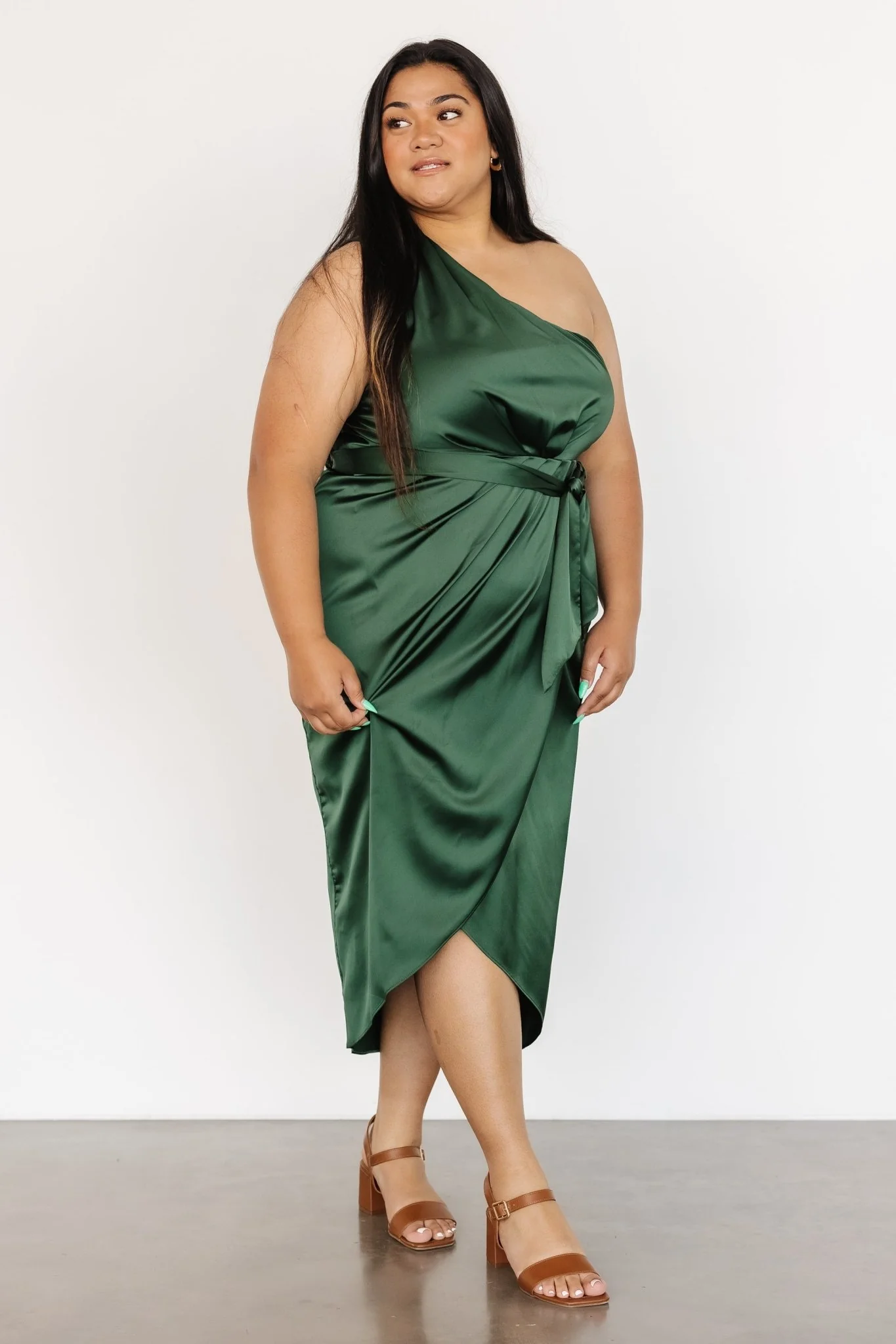 Celia One Shoulder Midi Dress | Dark Green