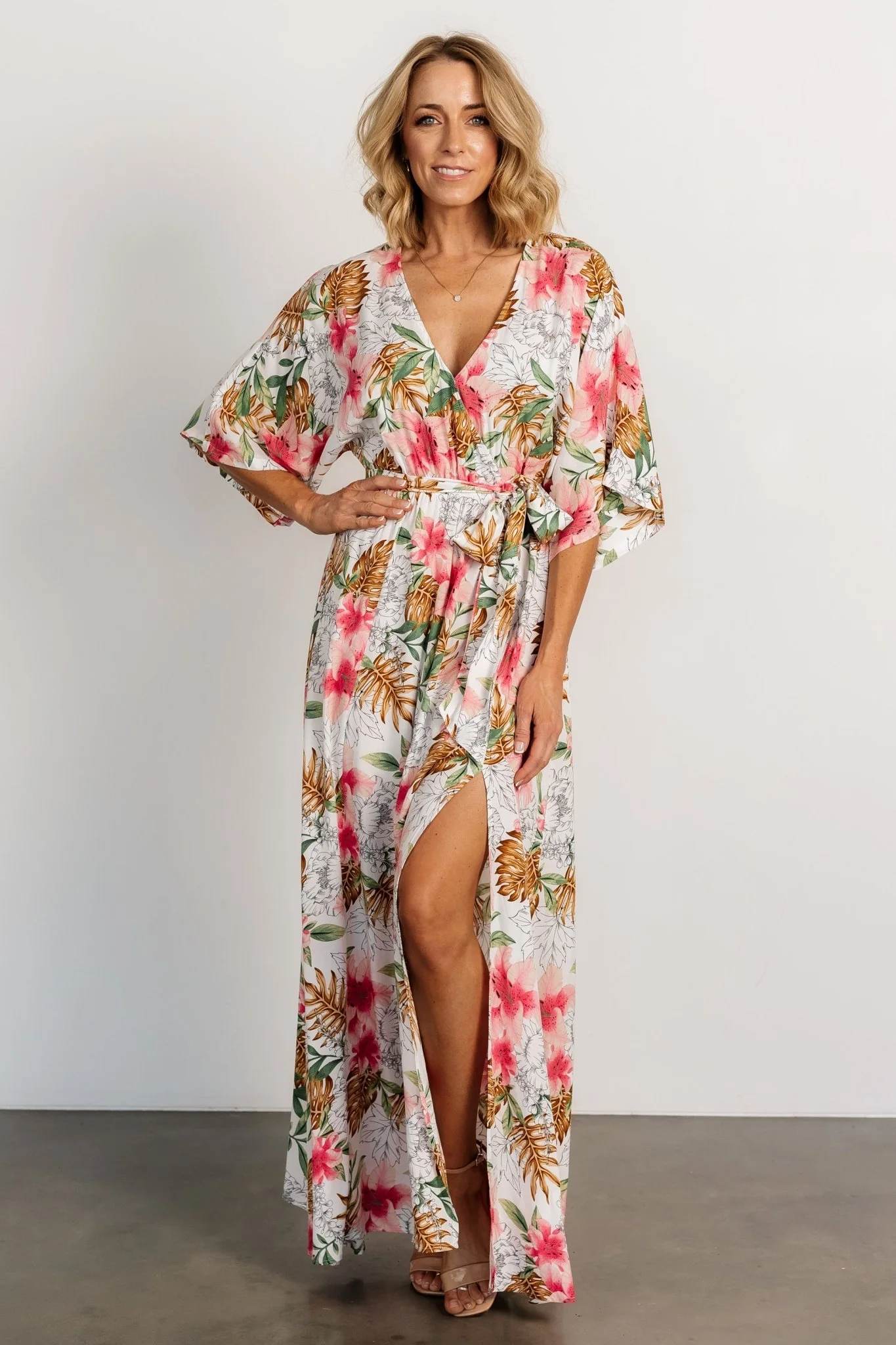 Harmonia Kimono Maxi Dress | White Multi Print