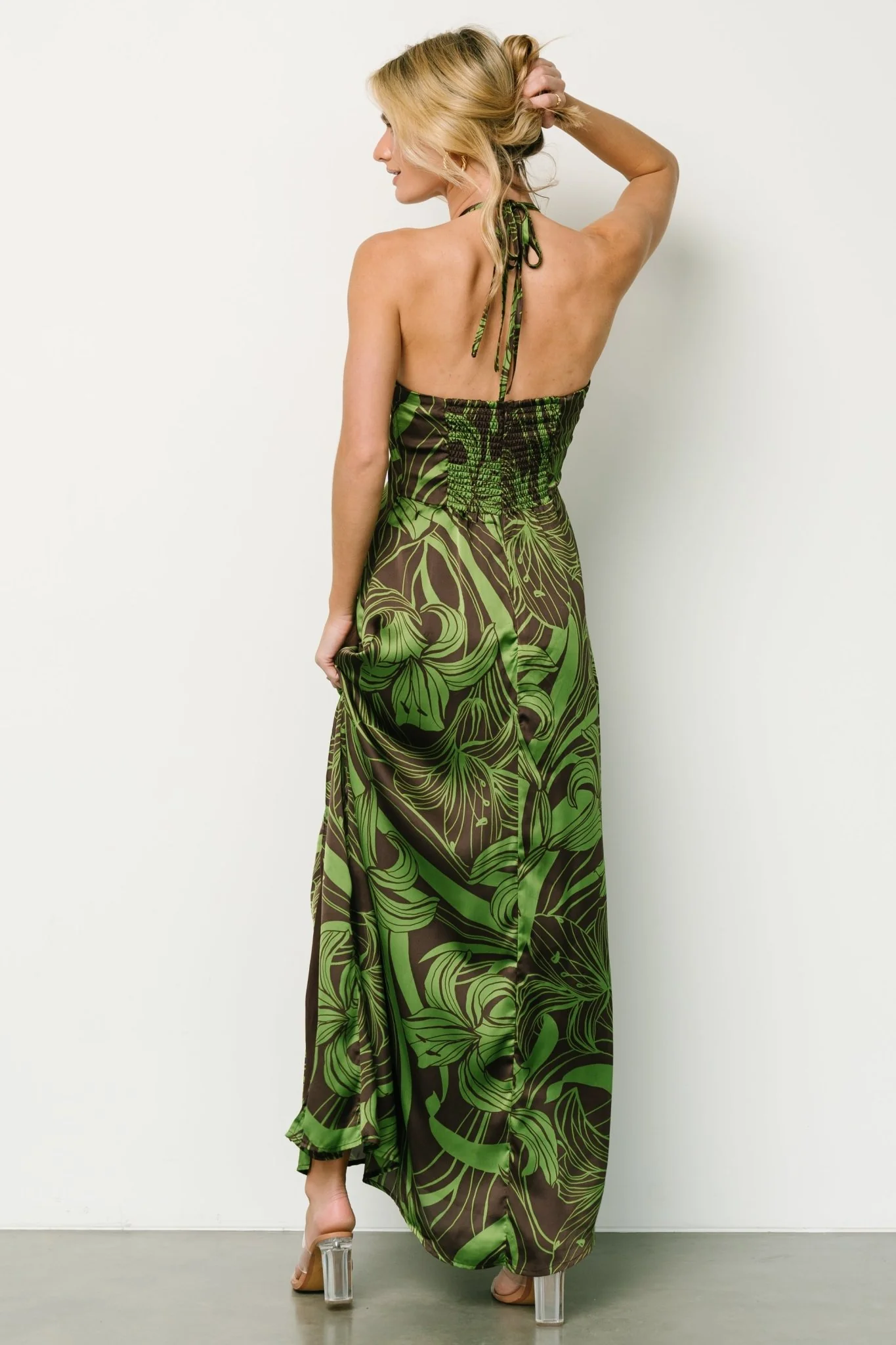 Norah Halter Dress | Brown + Green Print