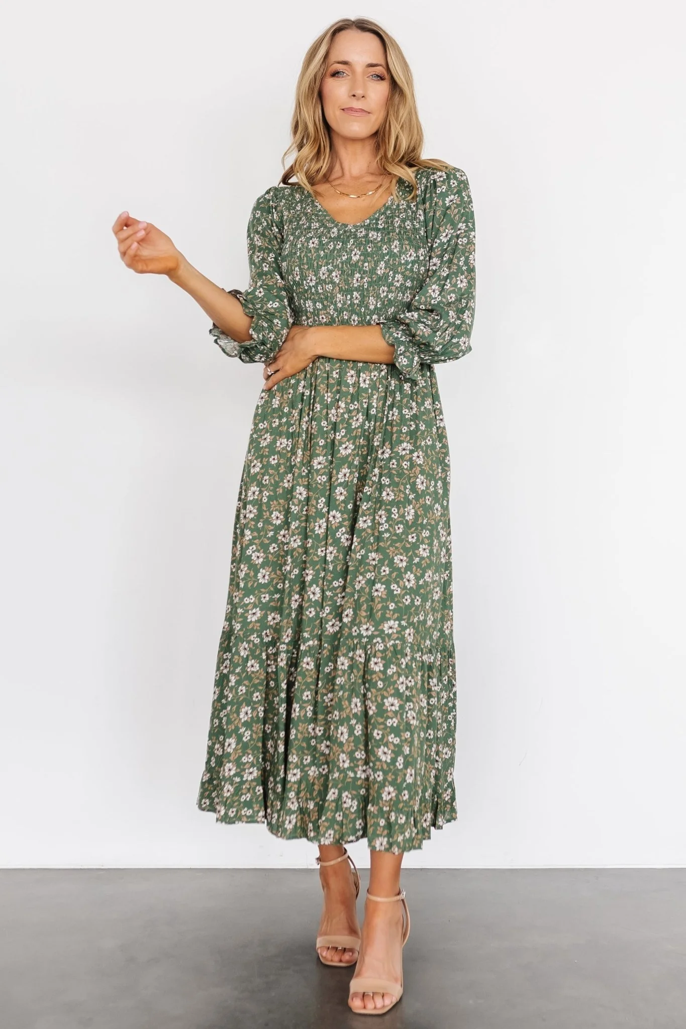 Tarryn Smocked Midi Dress | Olive Floral
