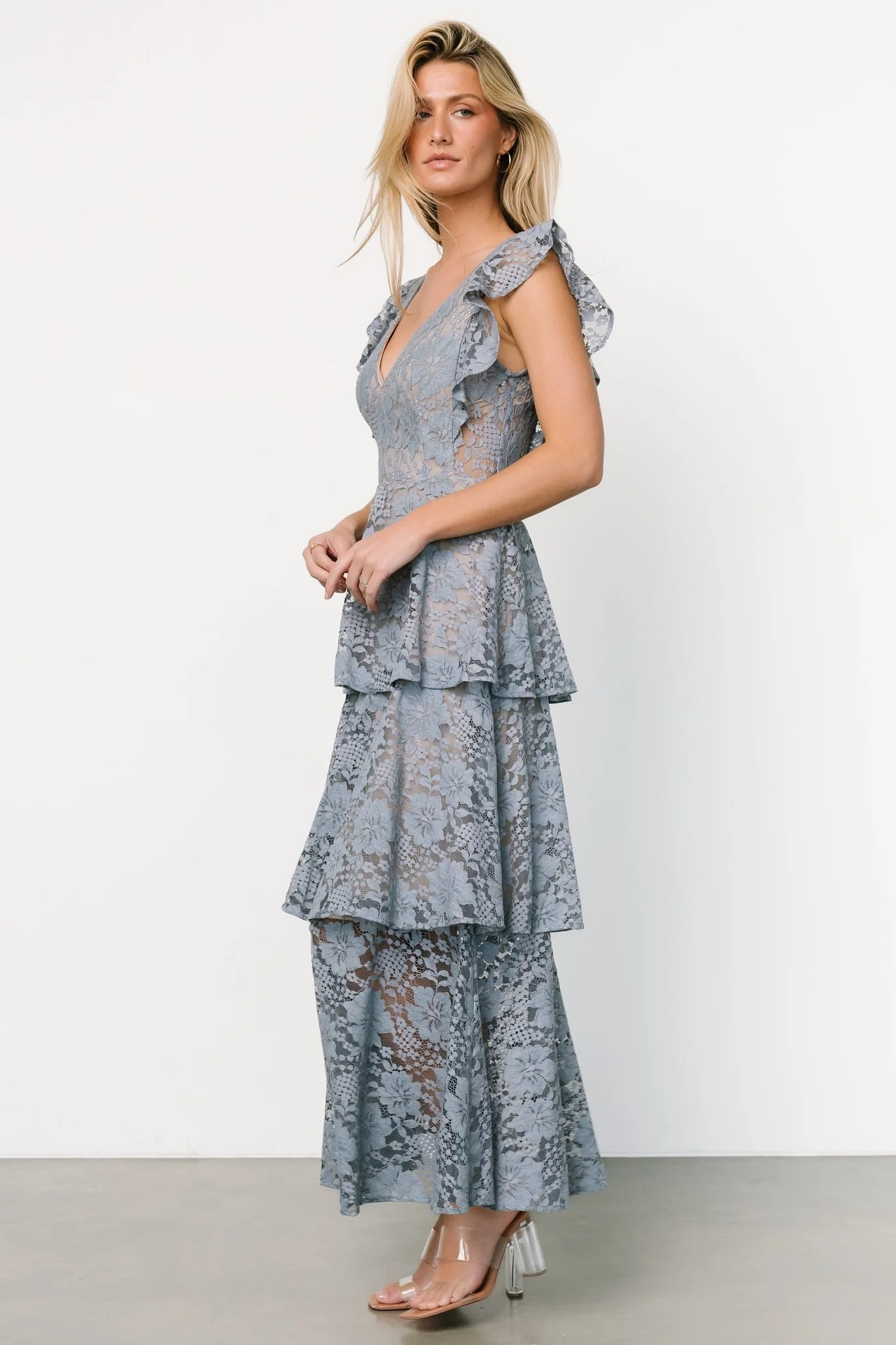 Margot Lace Tiered Maxi Dress | Dusty Slate