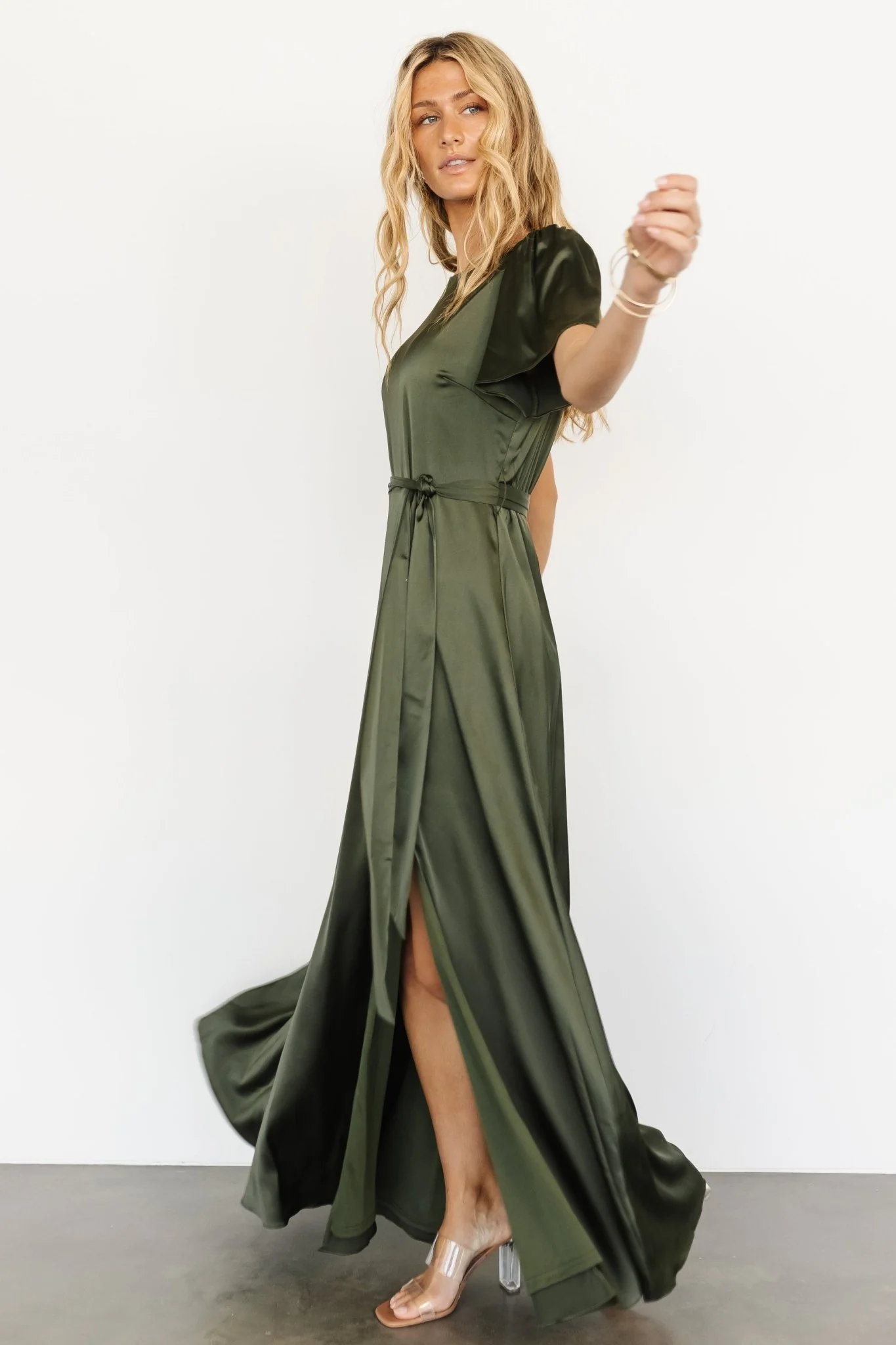 Agnes Satin Maxi Dress | Juniper Green