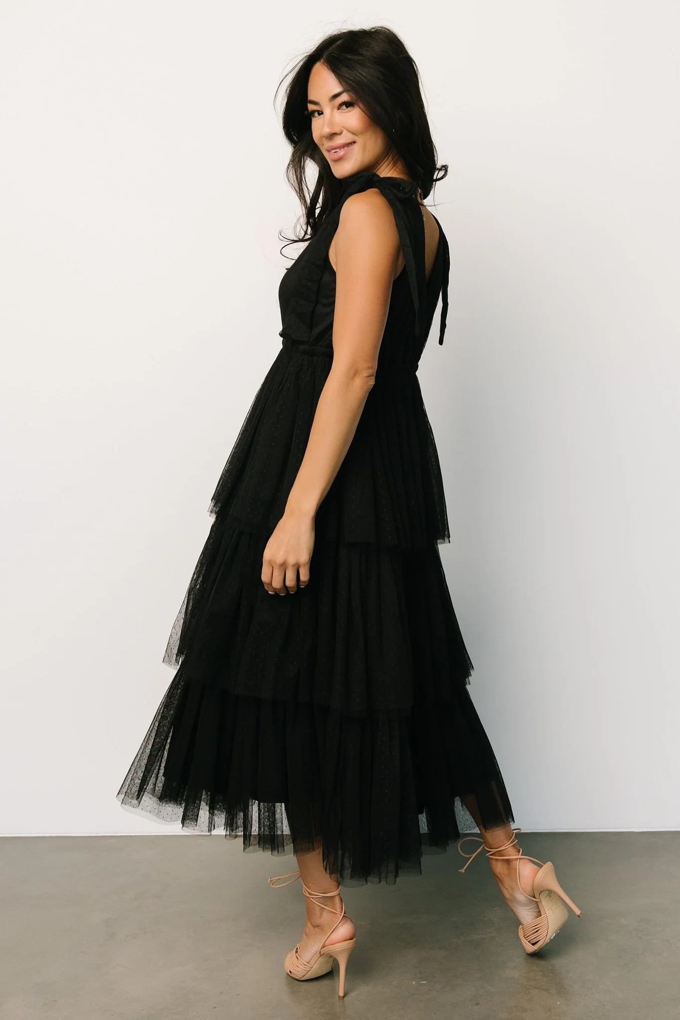 Tessa Tiered Tulle Tank Dress | Black