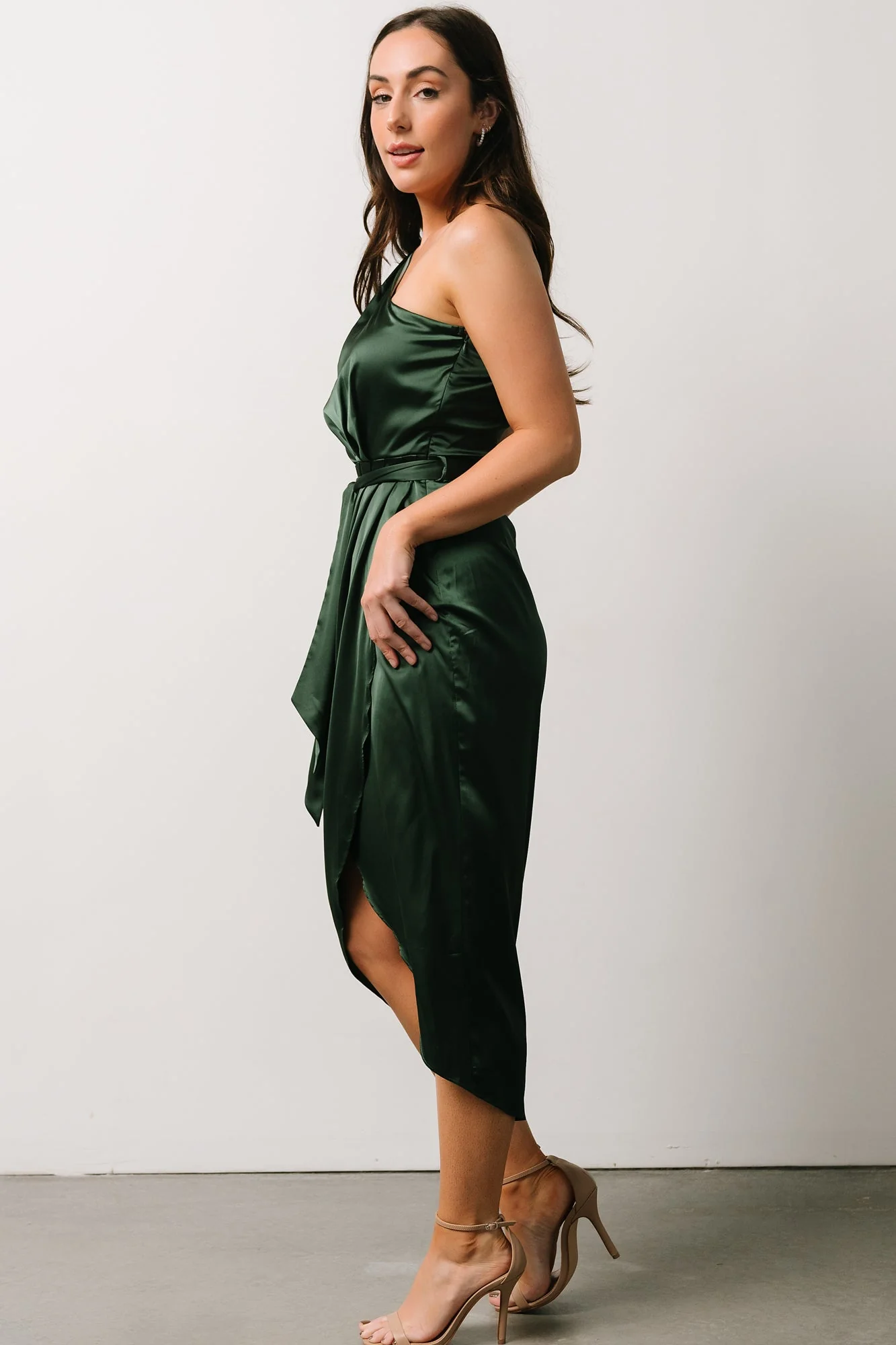 Celia One Shoulder Midi Dress | Dark Green
