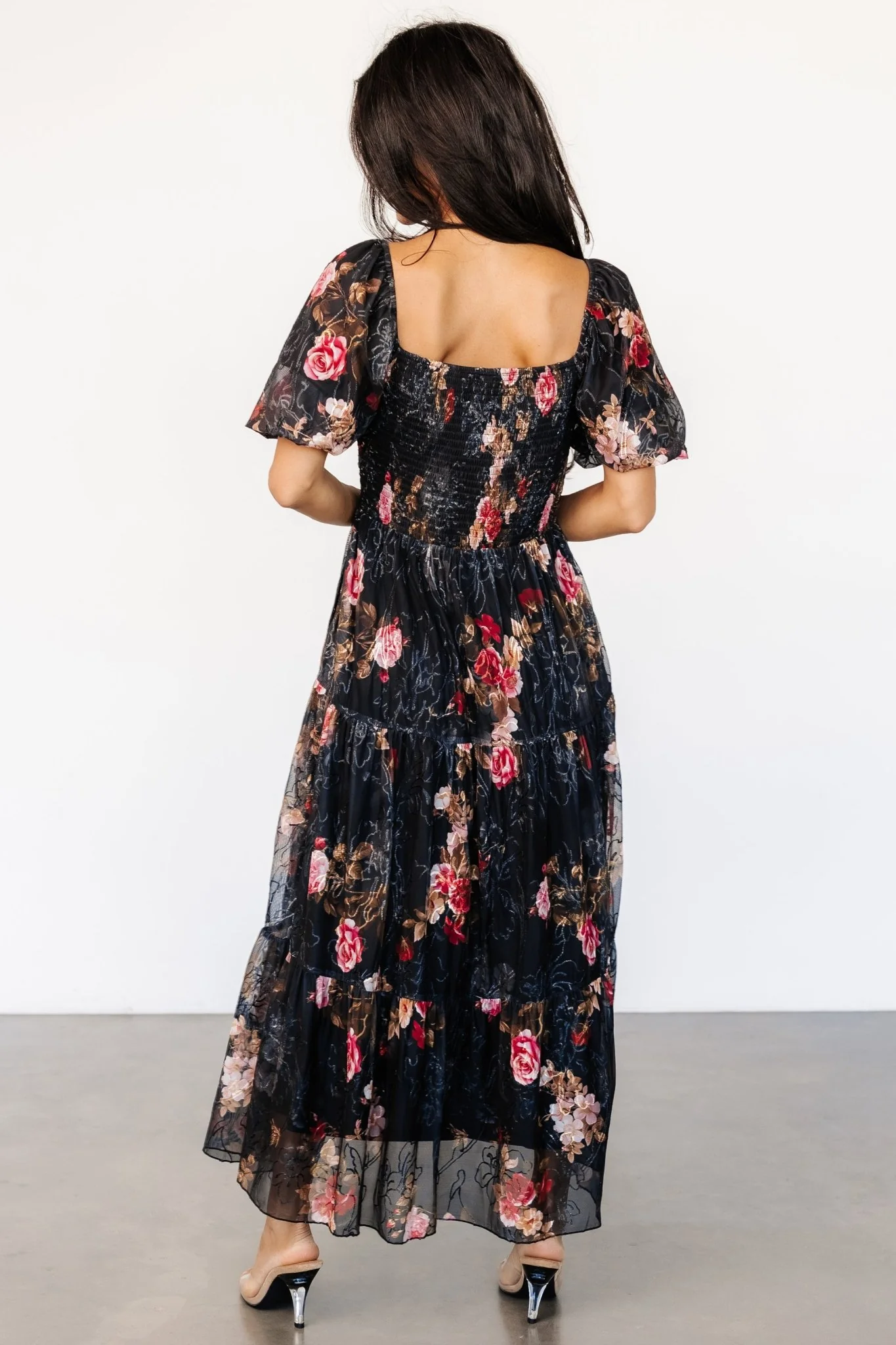 Annabeth Midi Dress | Black Floral