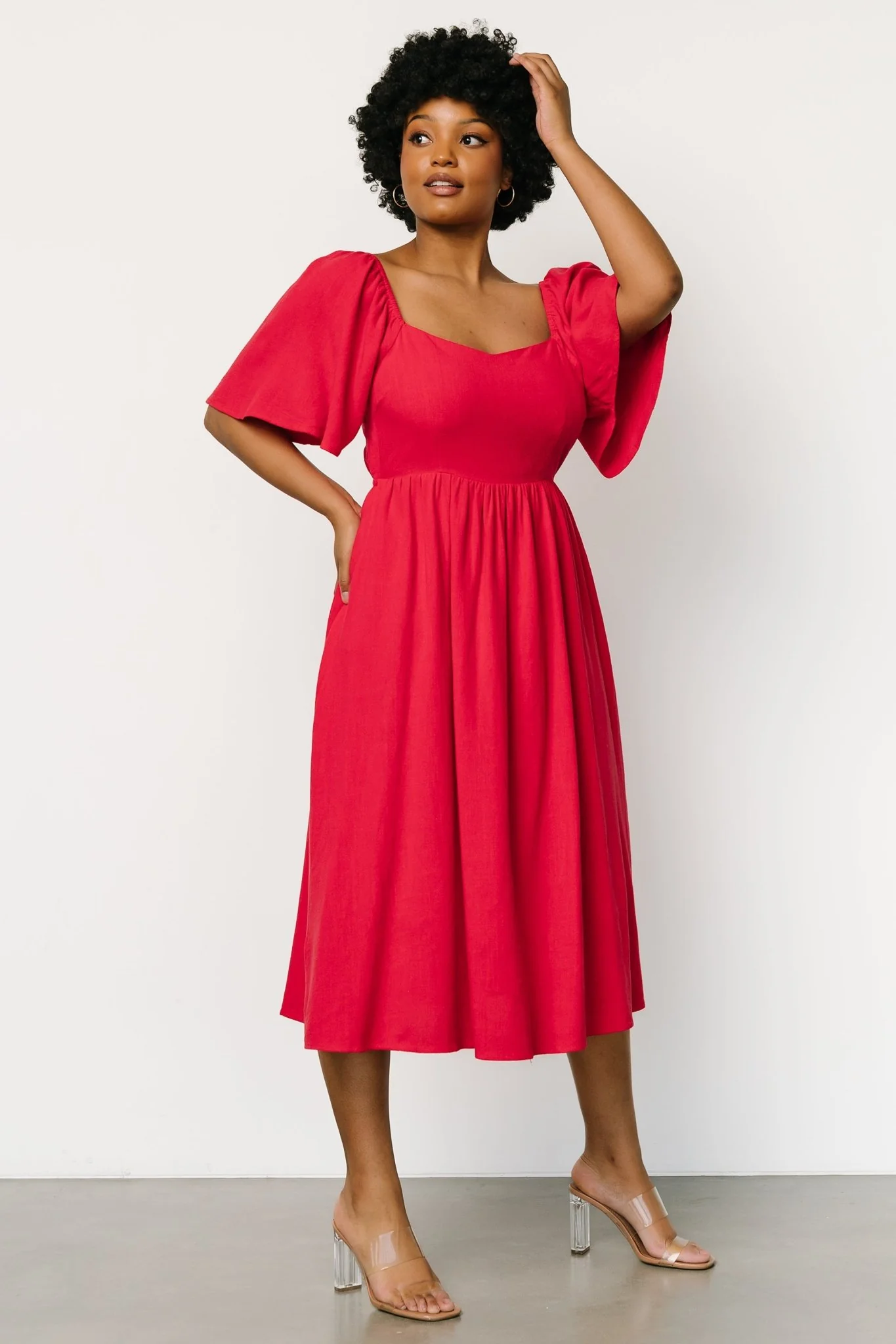 Raquel Back Tie Midi Dress | Red