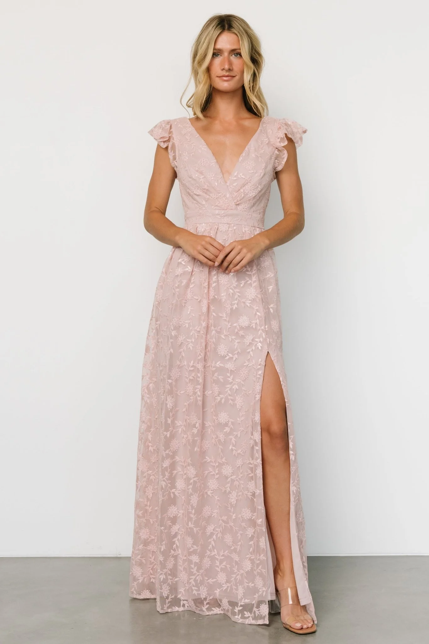 Alexa Embroidered Sequin Maxi Dress | Blush Rose