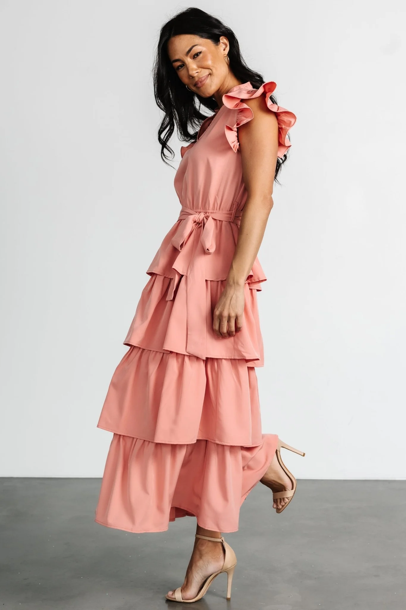 Chrysanthi Tiered Dress | Dusty Coral