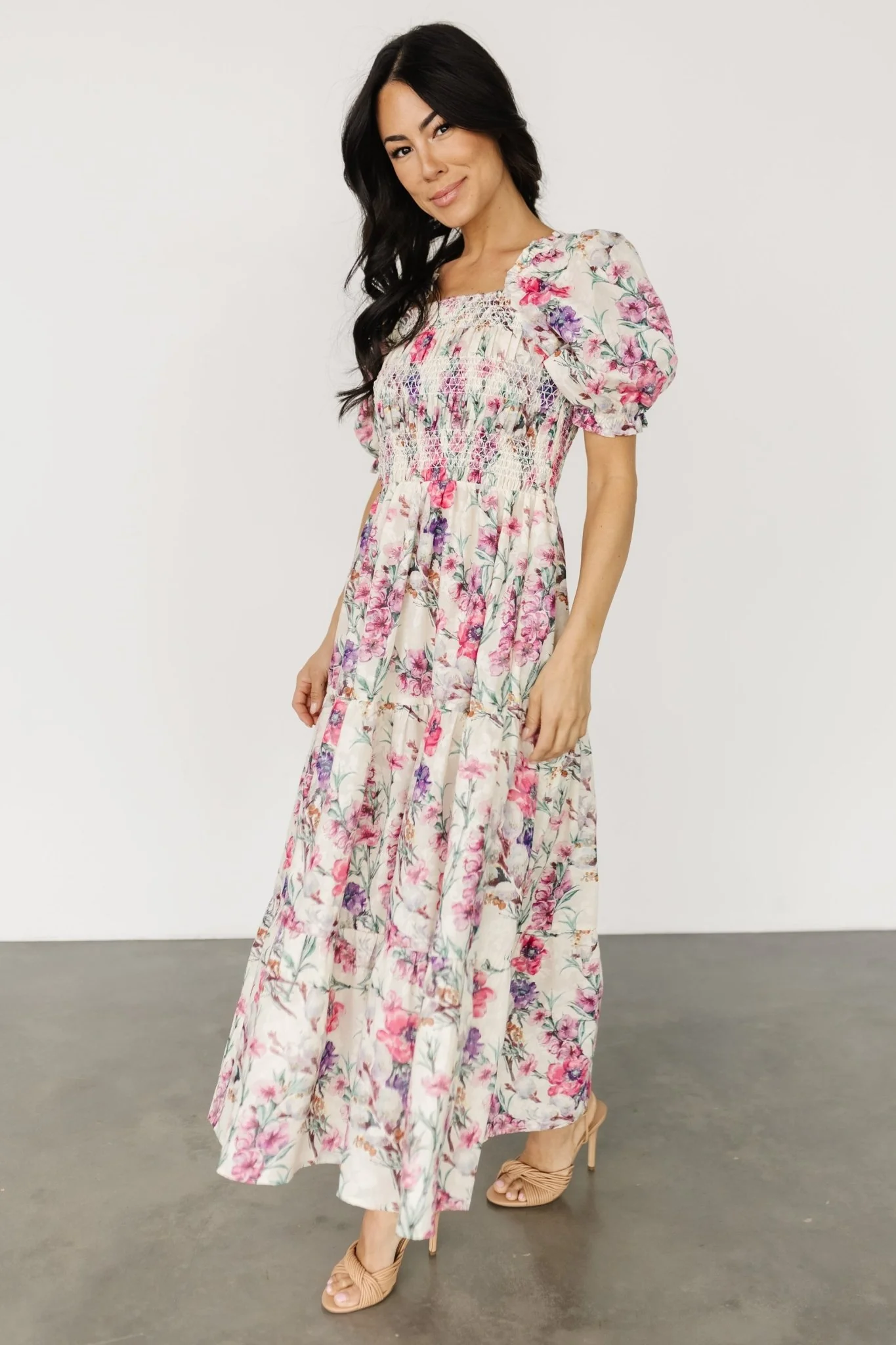 Tulsa Smocked Dress | Cream + Pink