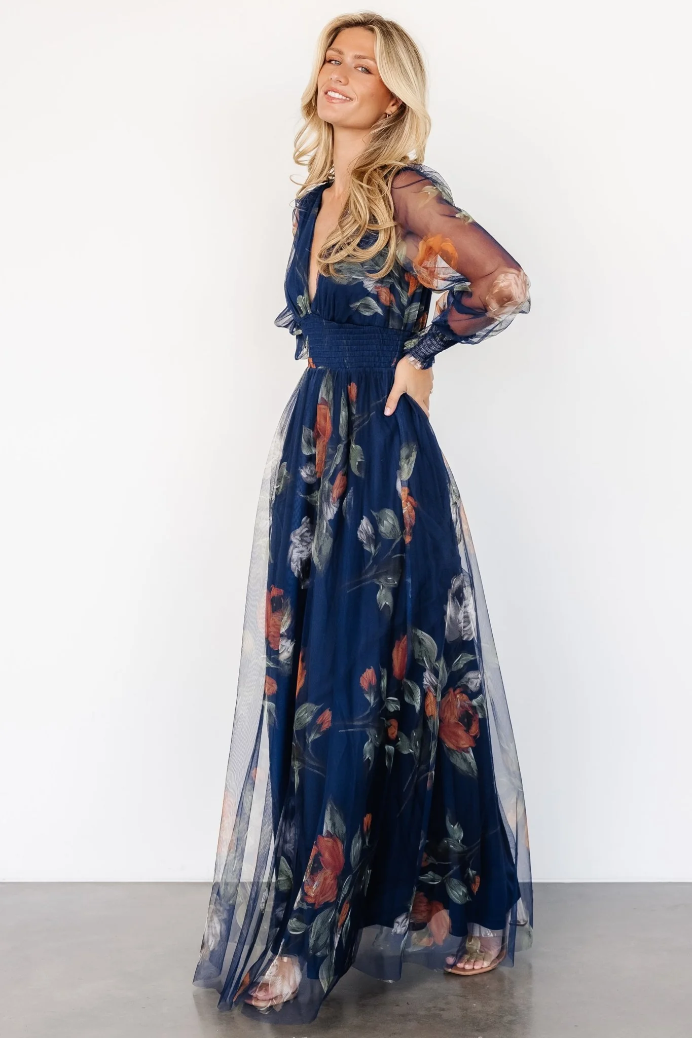 Layla Tulle Maxi Dress | Navy Blue Floral