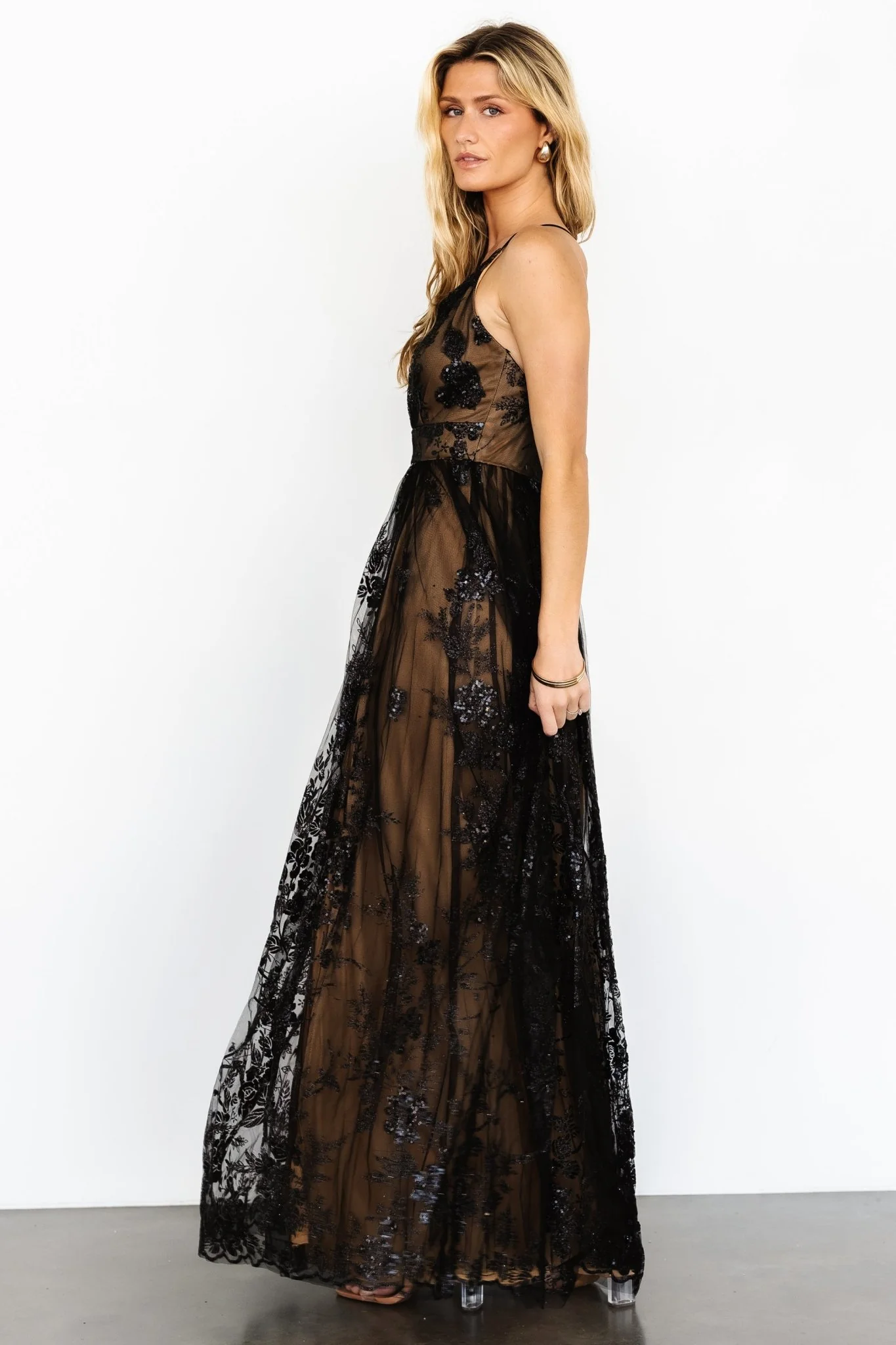 Lucienne Shimmer Maxi Gown | Black + Nude