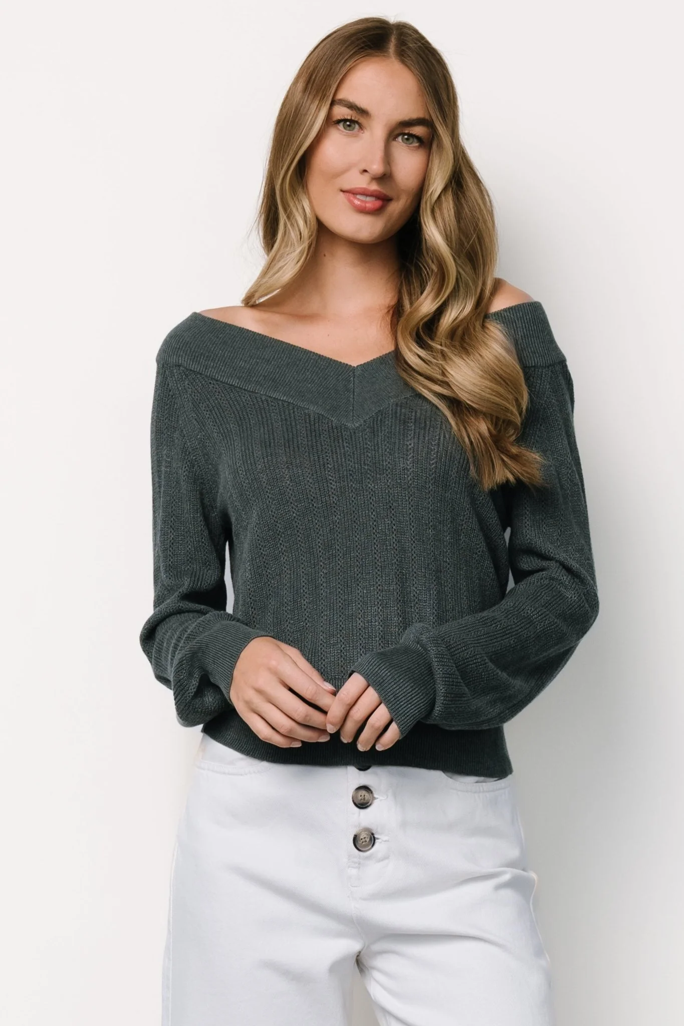 Ashby V Neck Sweater Top | Balsam
