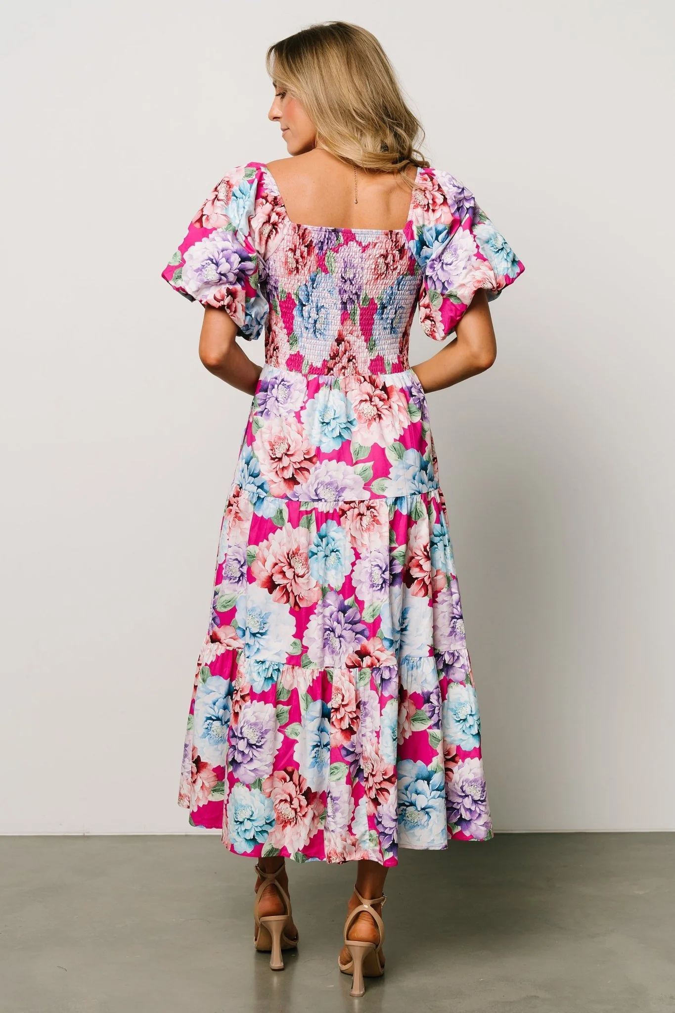 Iva Puff Sleeve Midi Dress | Fuchsia Multi Floral