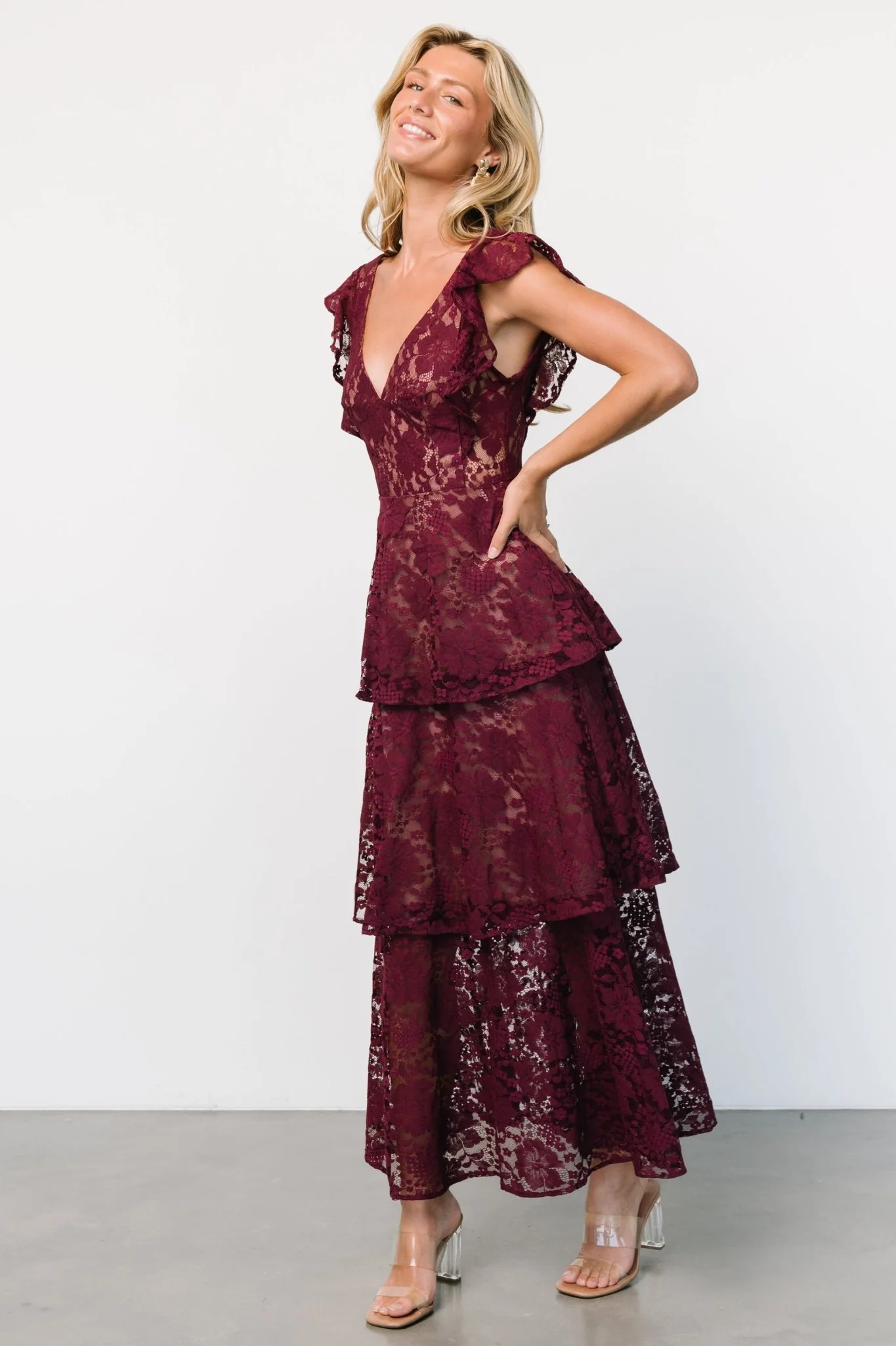 Margot Lace Tiered Maxi Dress | Wine