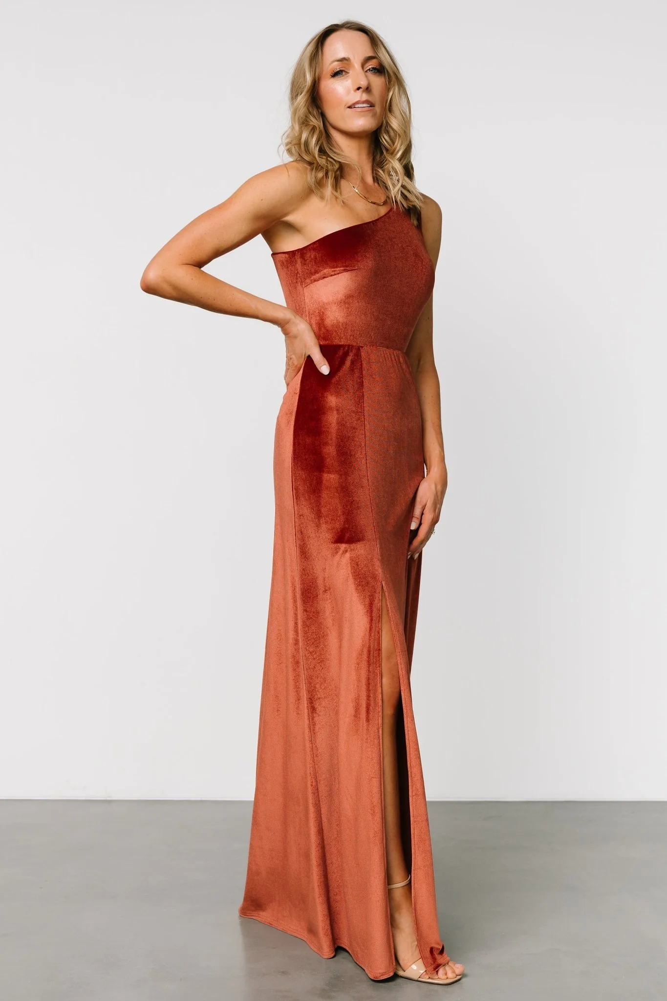 Tatiana Velvet One Shoulder Maxi Dress | Cinnamon
