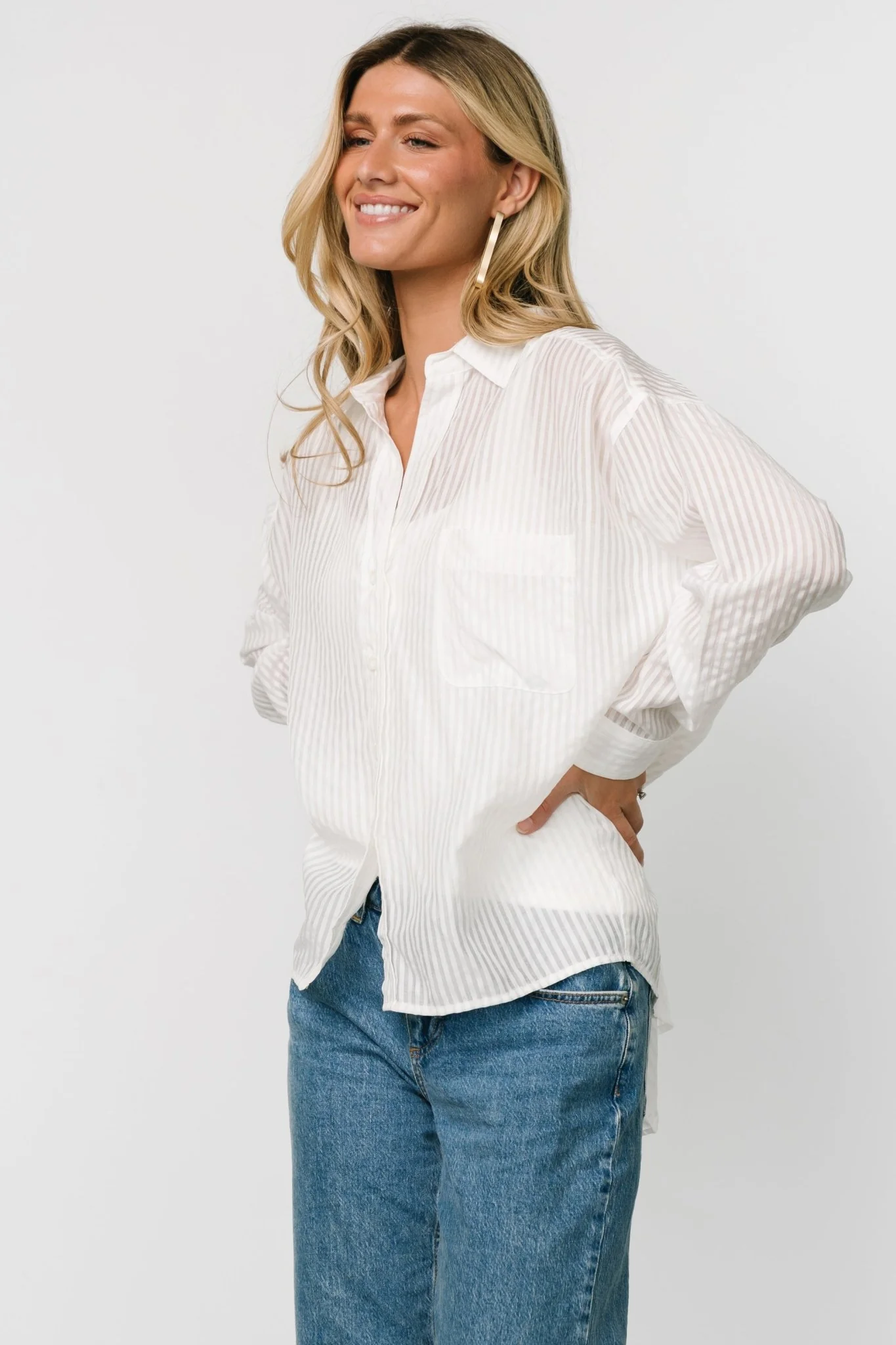 Sheldon Striped Oversized Top | White