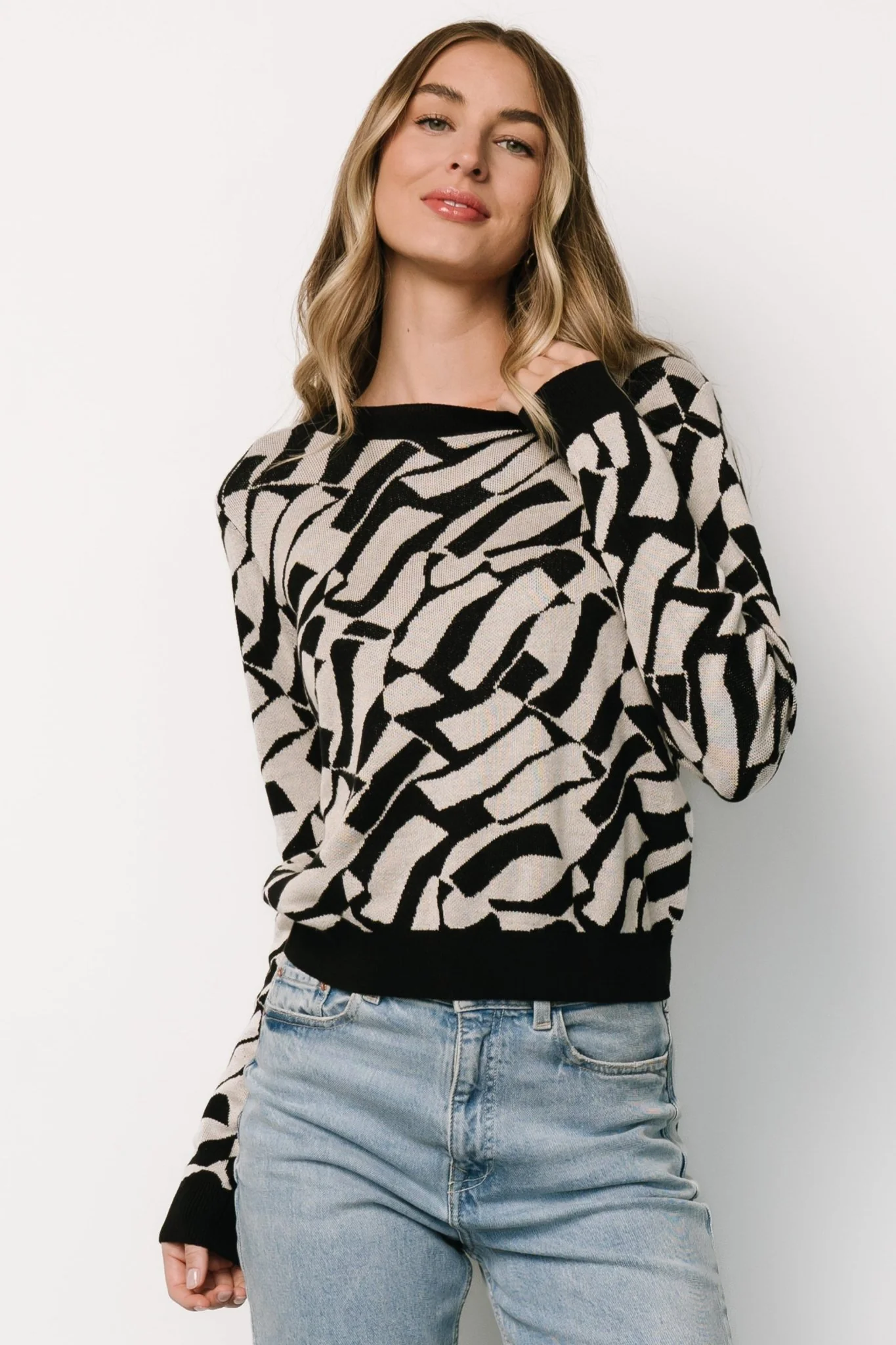 Petra Knit Sweater Top | Black + Ivory