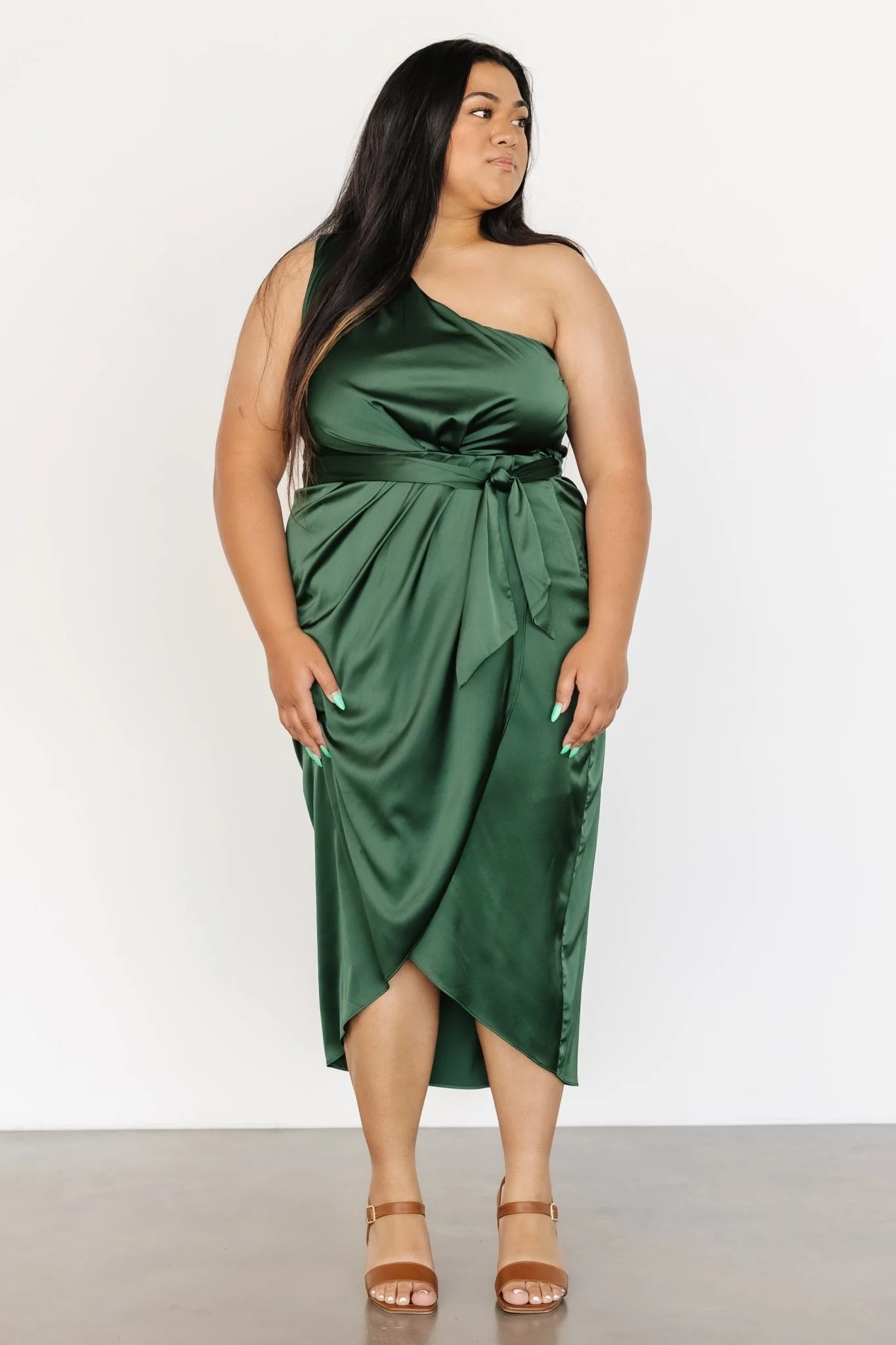 Celia One Shoulder Midi Dress | Dark Green