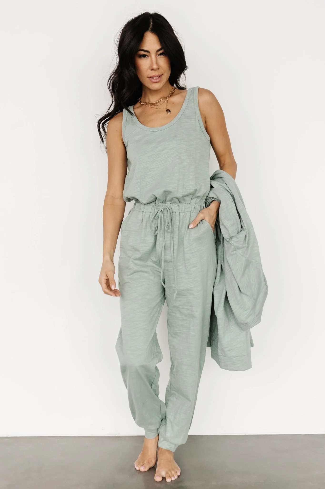 Janae Jumpsuit + Cardigan Set | Sage