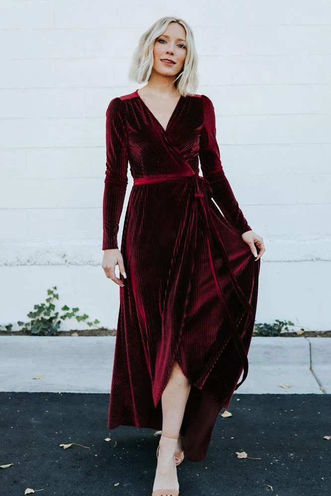 Jada Ribbed Velvet Wrap Dress | Mulberry