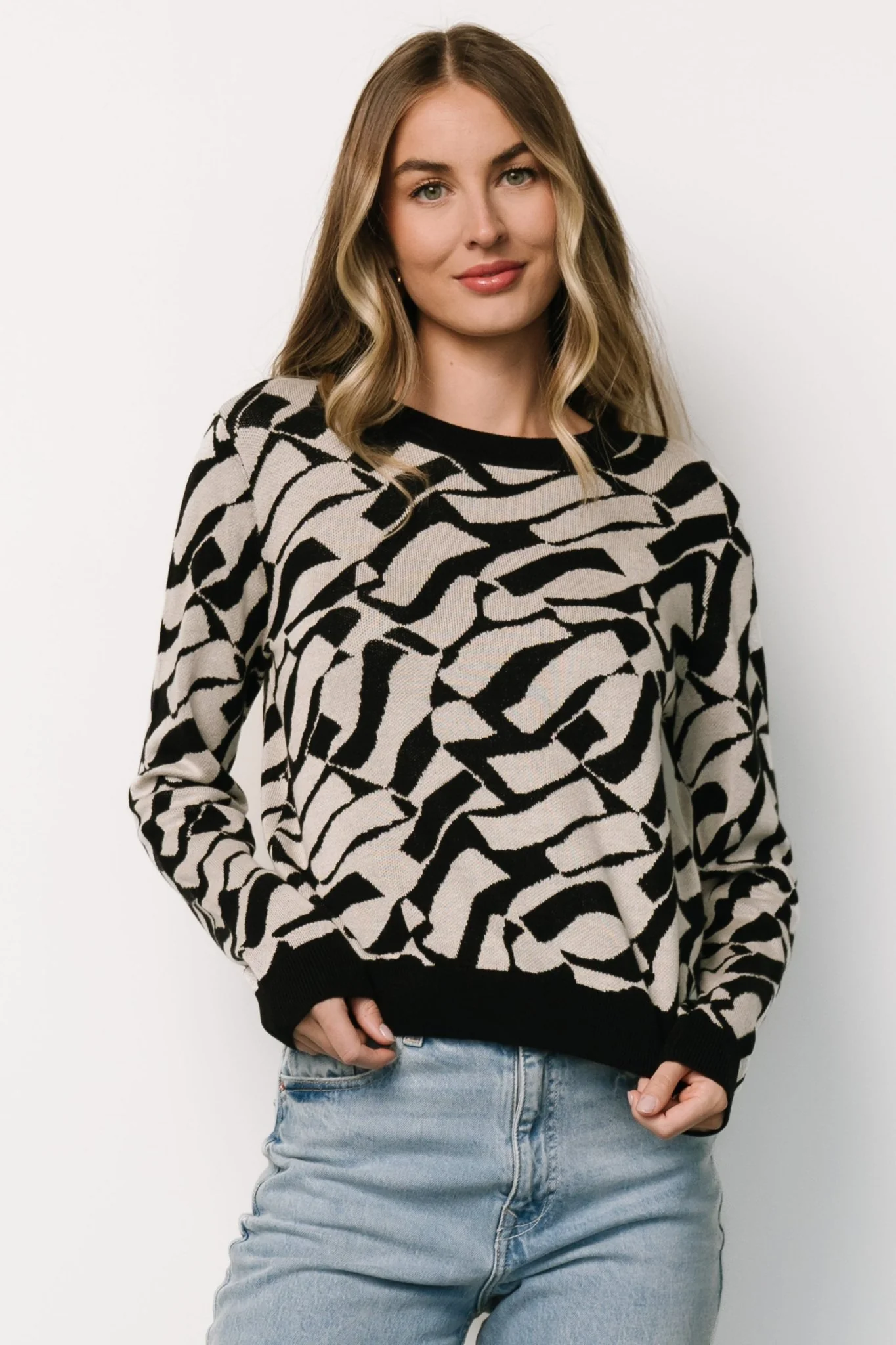 Petra Knit Sweater Top | Black + Ivory