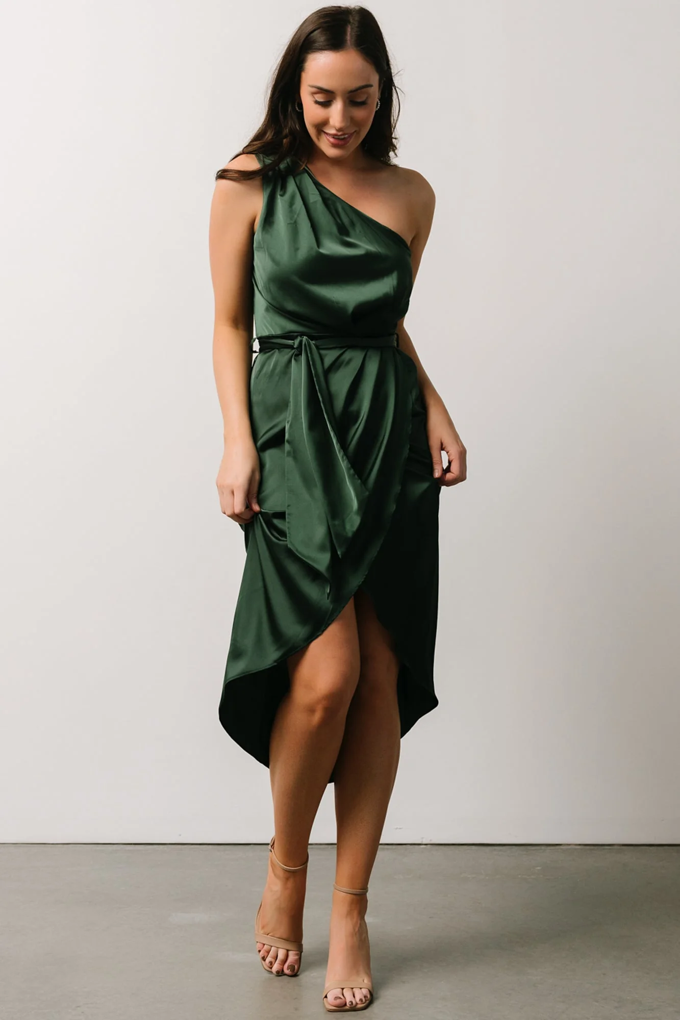 Celia One Shoulder Midi Dress | Dark Green