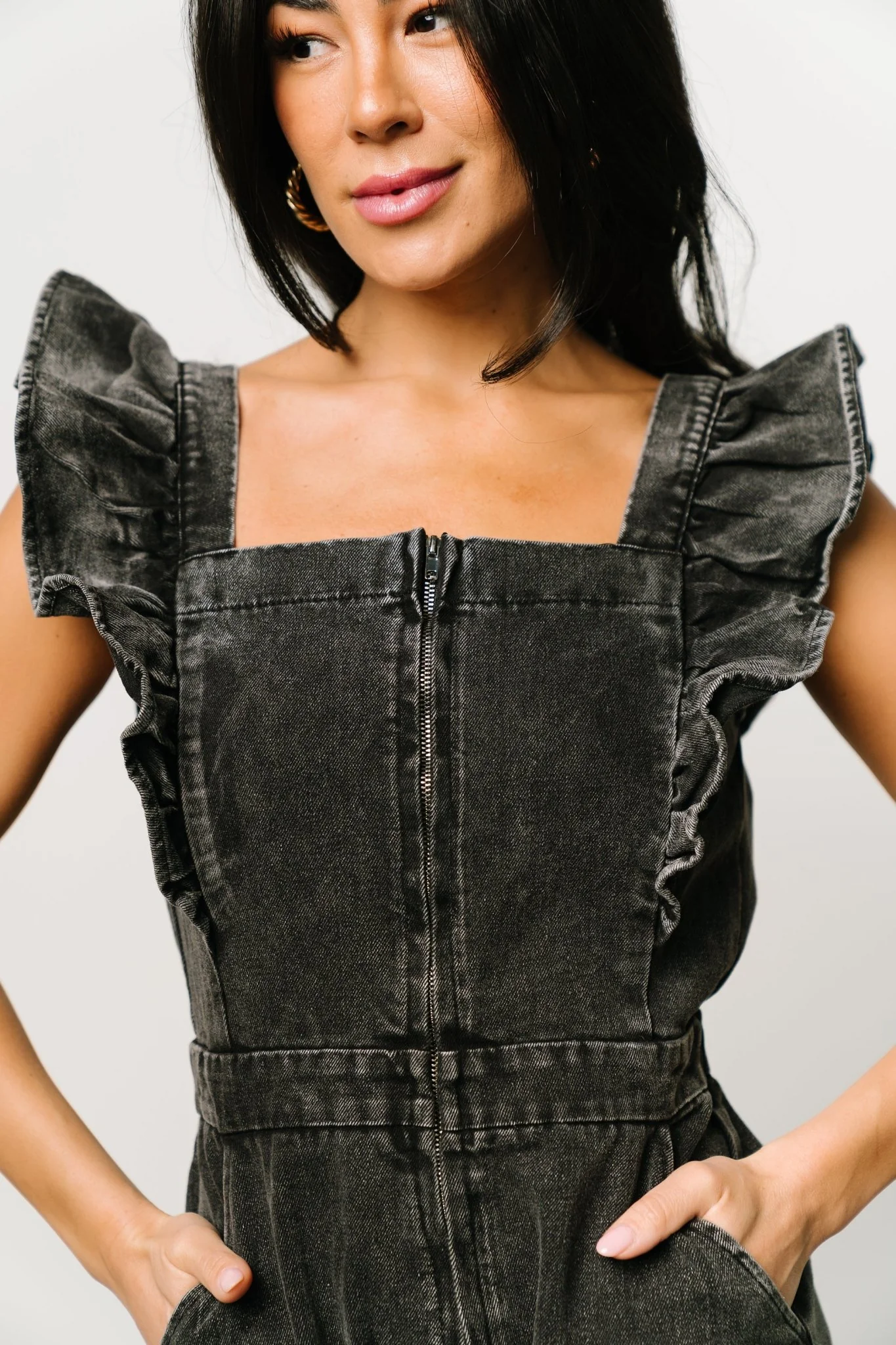 Montgomery Denim Romper | Black