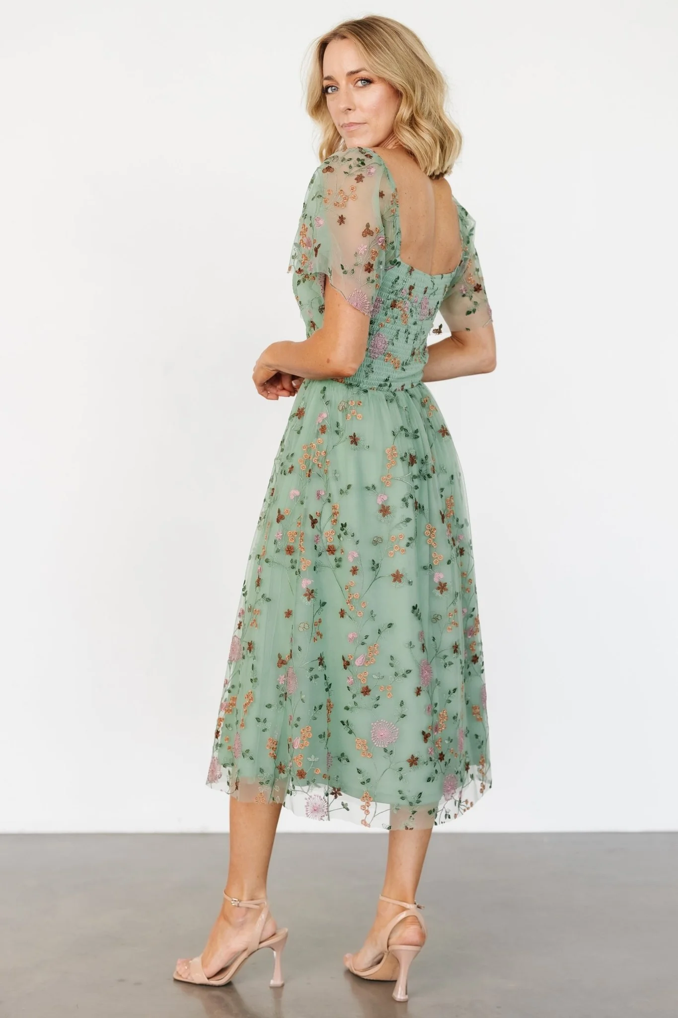 Gwyneth Tulle Midi Dress | Eucalyptus Floral