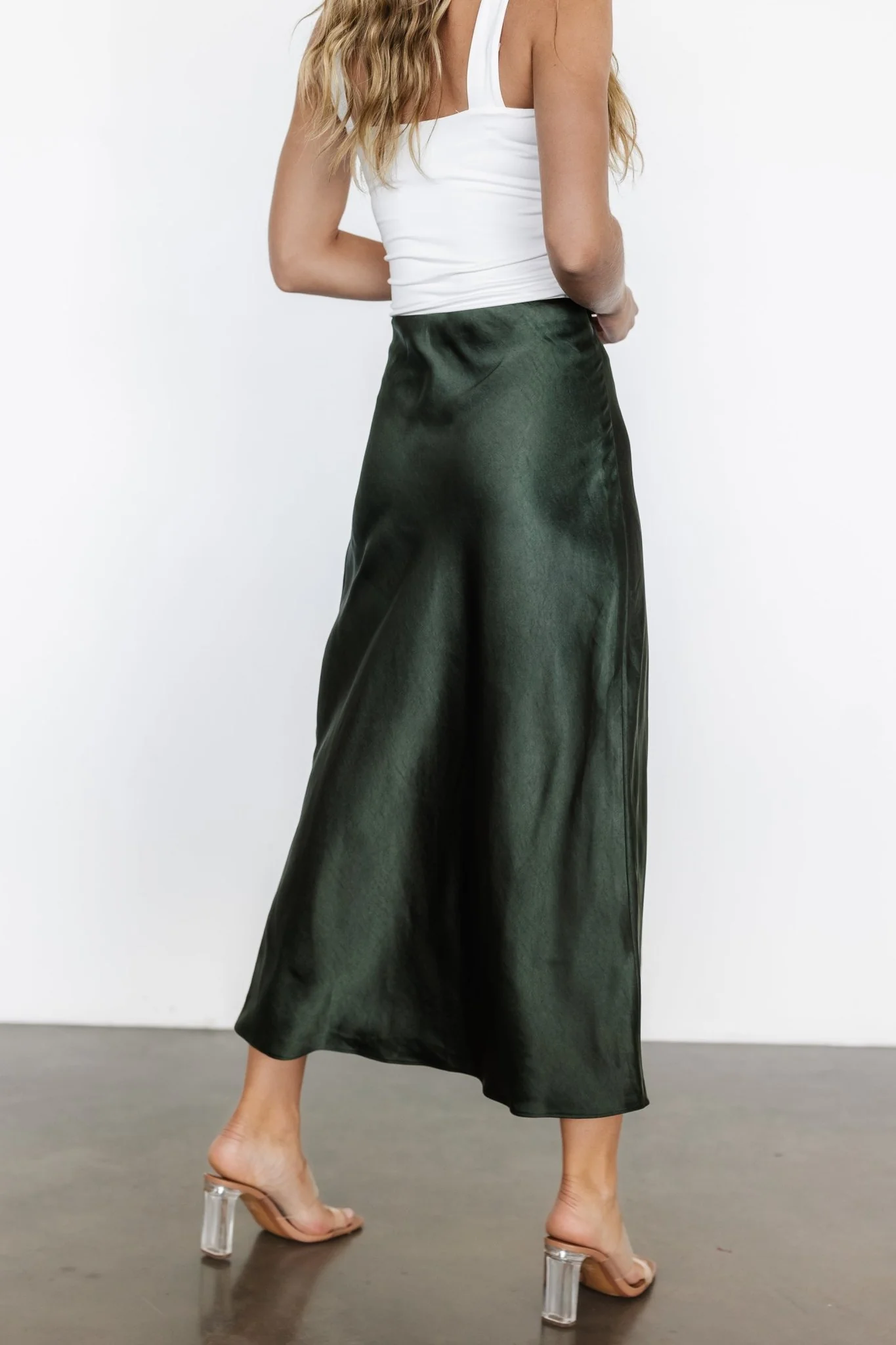Celeste Satin Midi Skirt | Dark Green